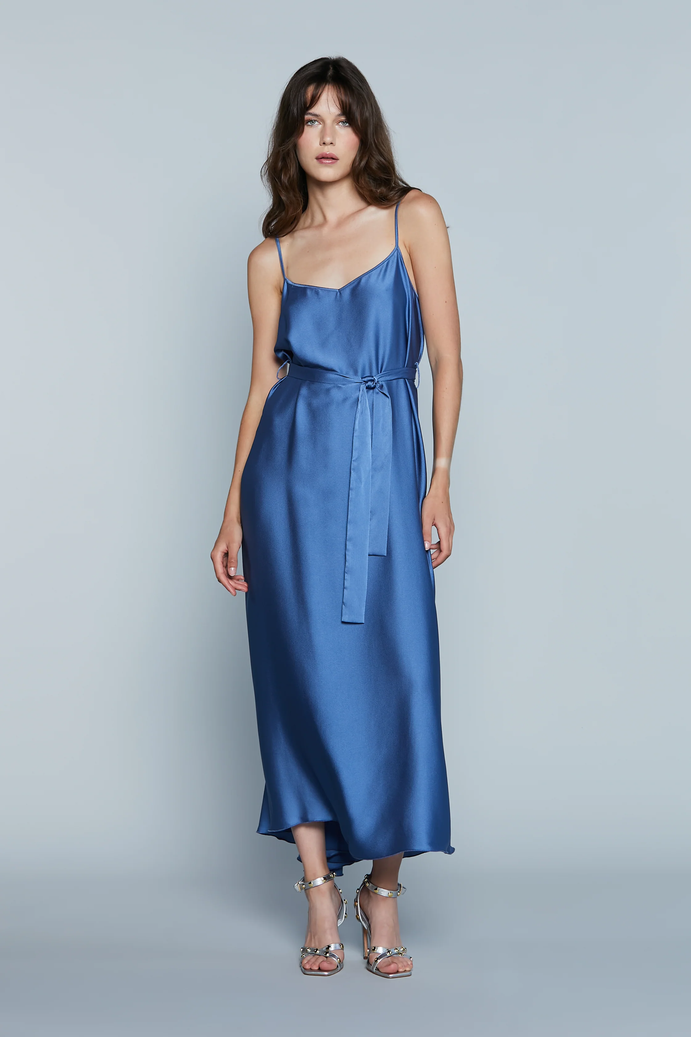 Abito MARRON Midi S/M con Cintura Raso