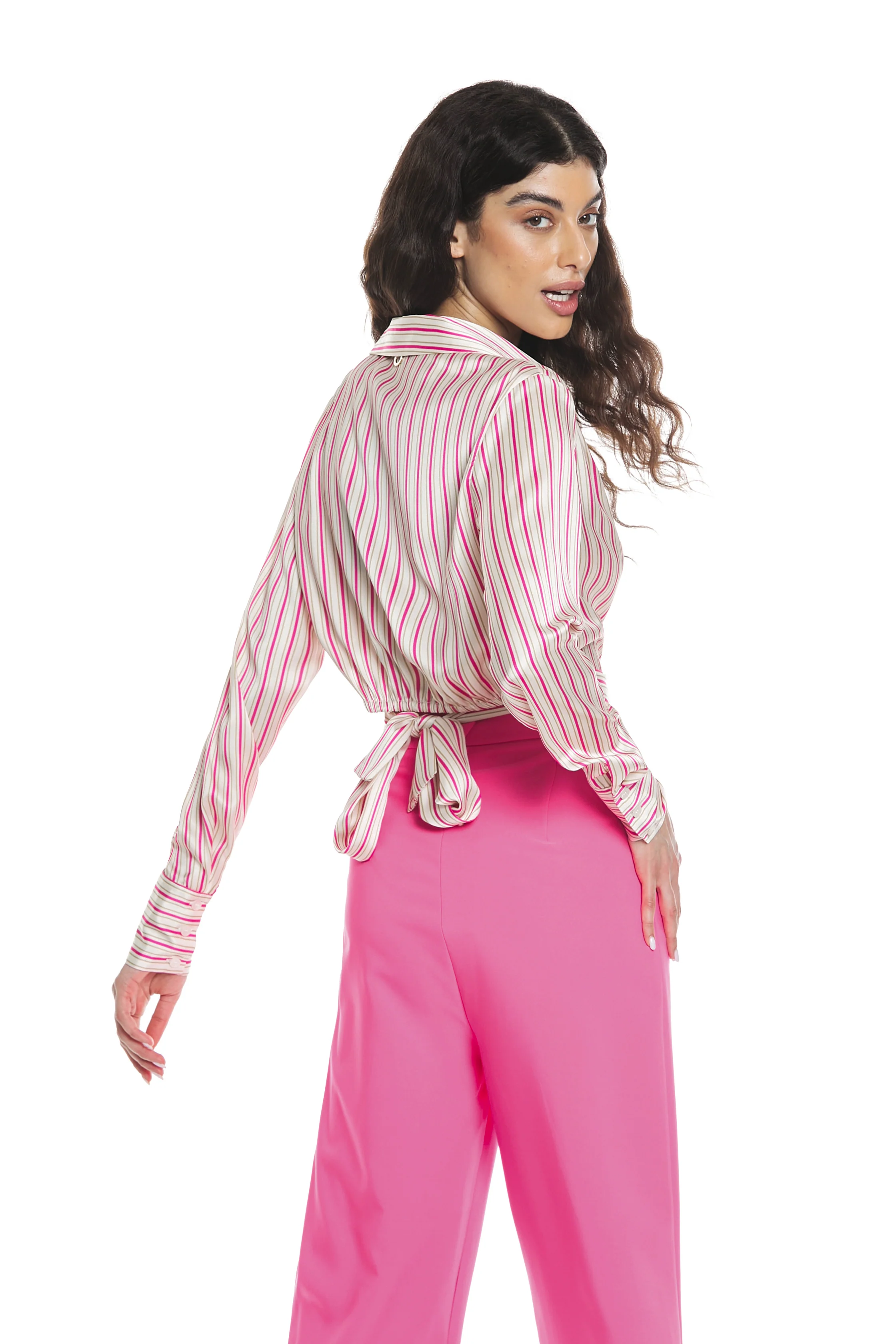 Blusa ABLA manica lunga scollo ampio incrocio più elastico più fusciacca righe - Image 4