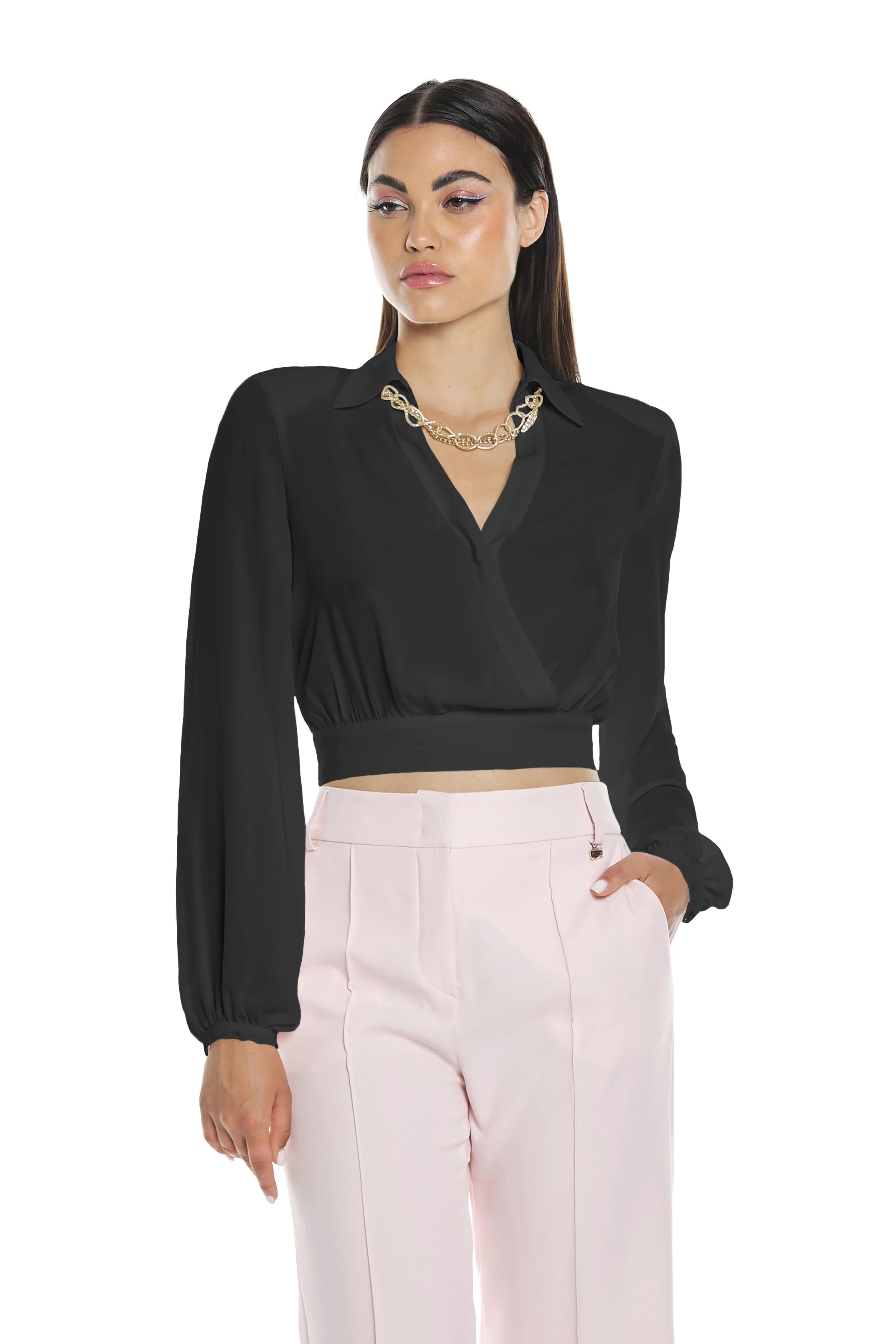 Blusa ALCYONE manica lunga sc.v incrocio più collana catena più fiocco dietro - Image 7