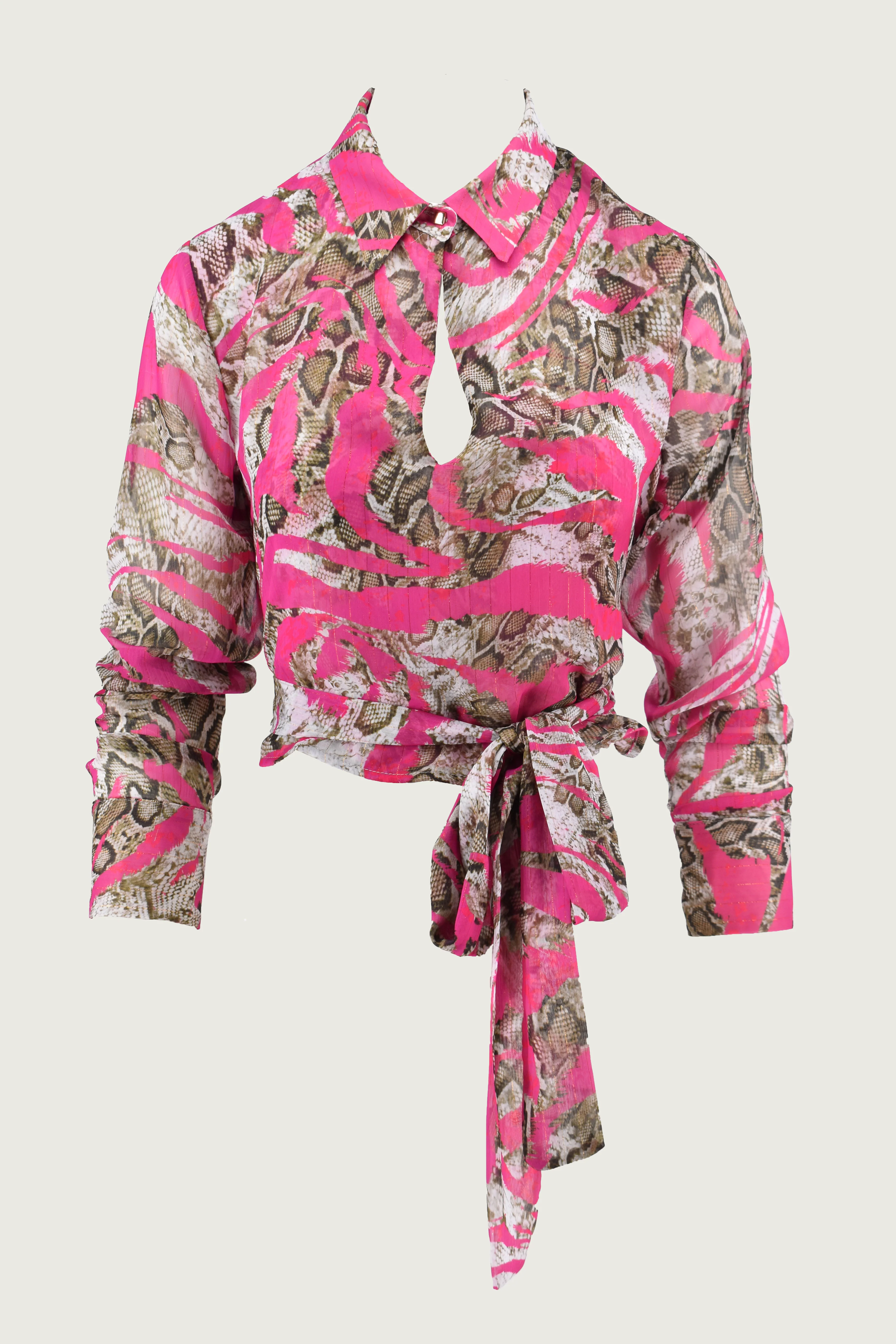 Blusa BRAWLERS corta manica lunga con apertura seo più cintura f.animalier - Image 4