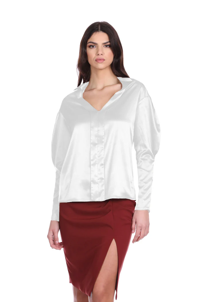 Blusa CRUSETTYN manica lunga con pinces più finta abbotonatura - Image 3