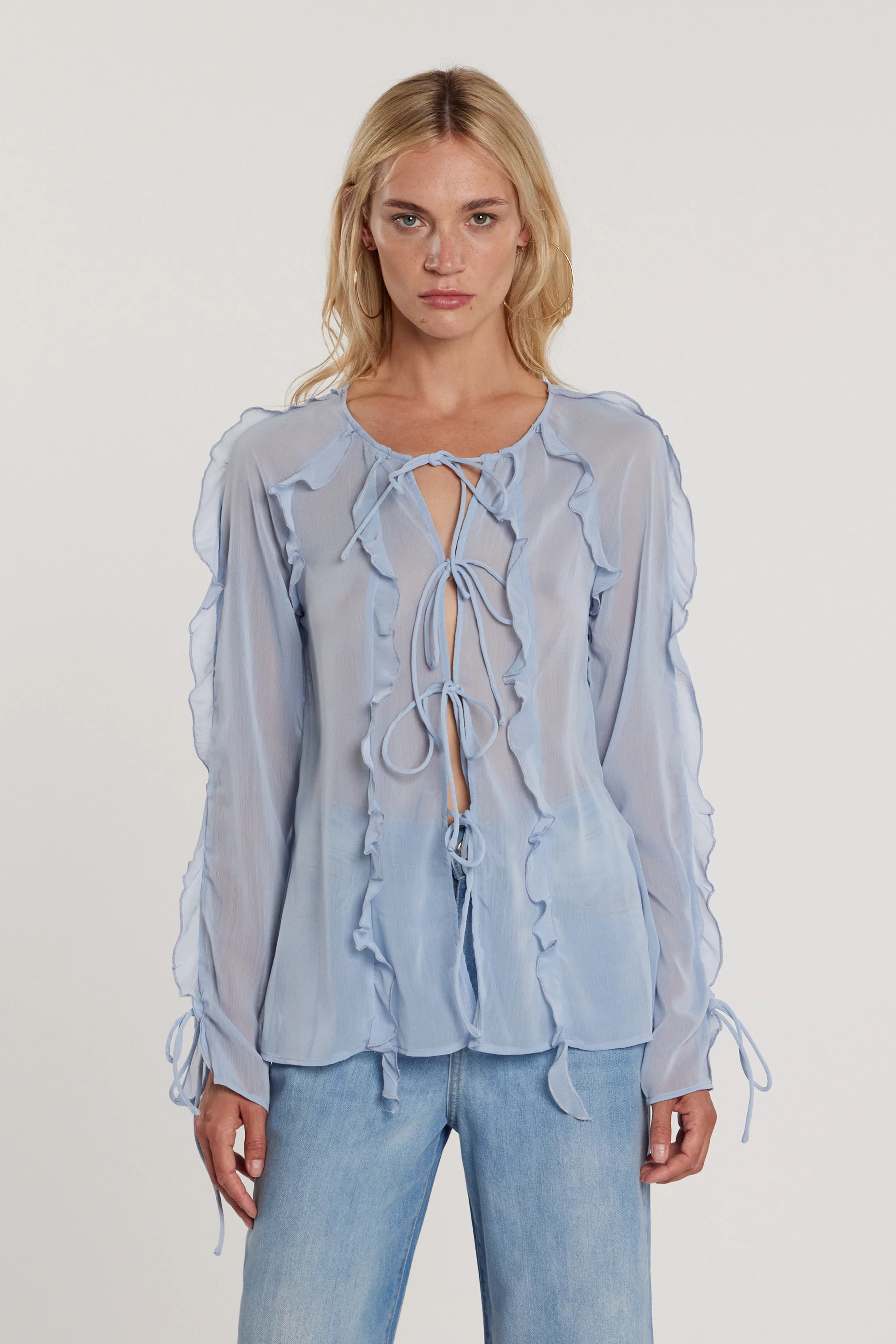 Blusa DIAMY maniche lunghe con rouches più laccetti