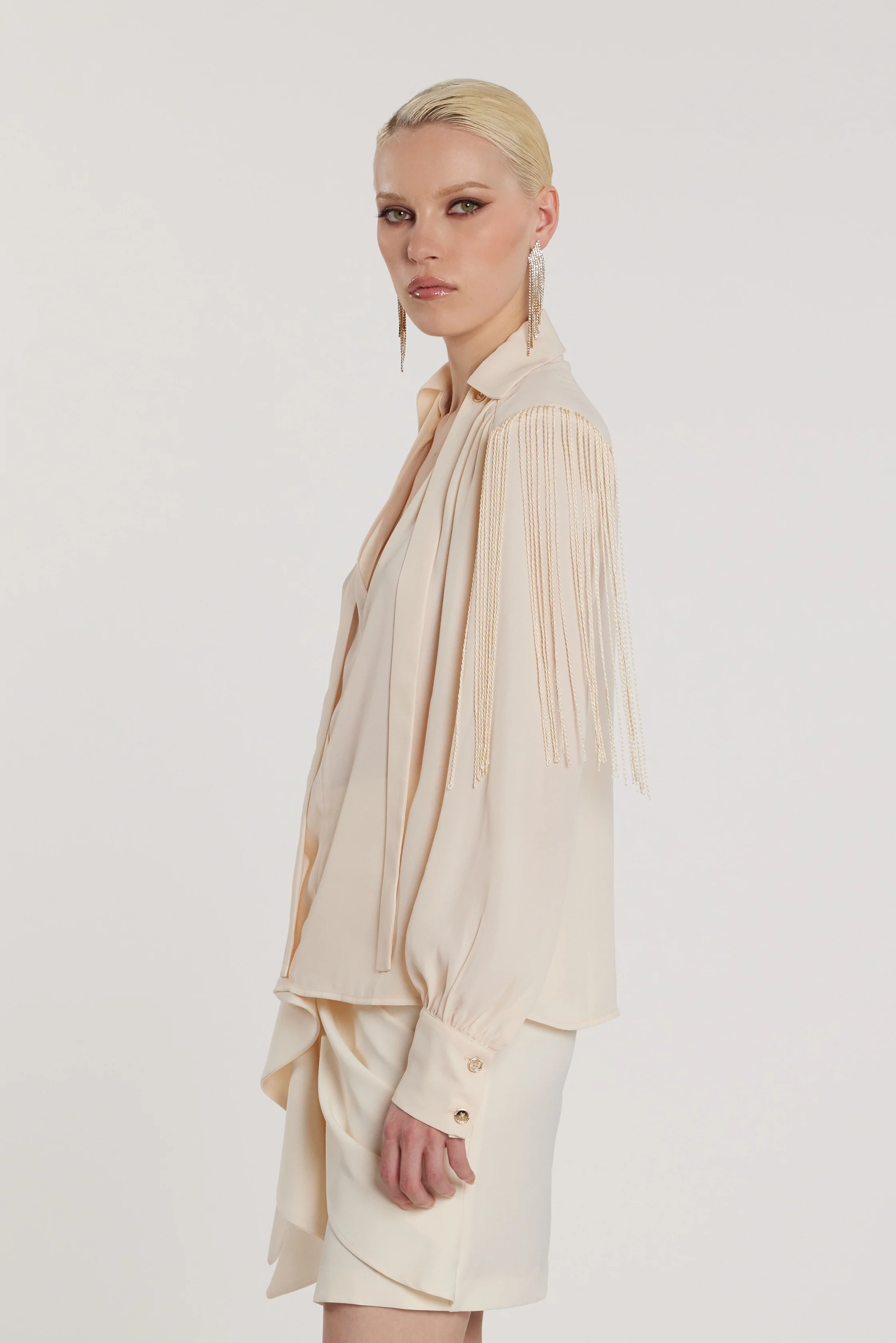 Blusa FLAPS scollo a V maniche lunghe più fusciacca più frange - Image 2