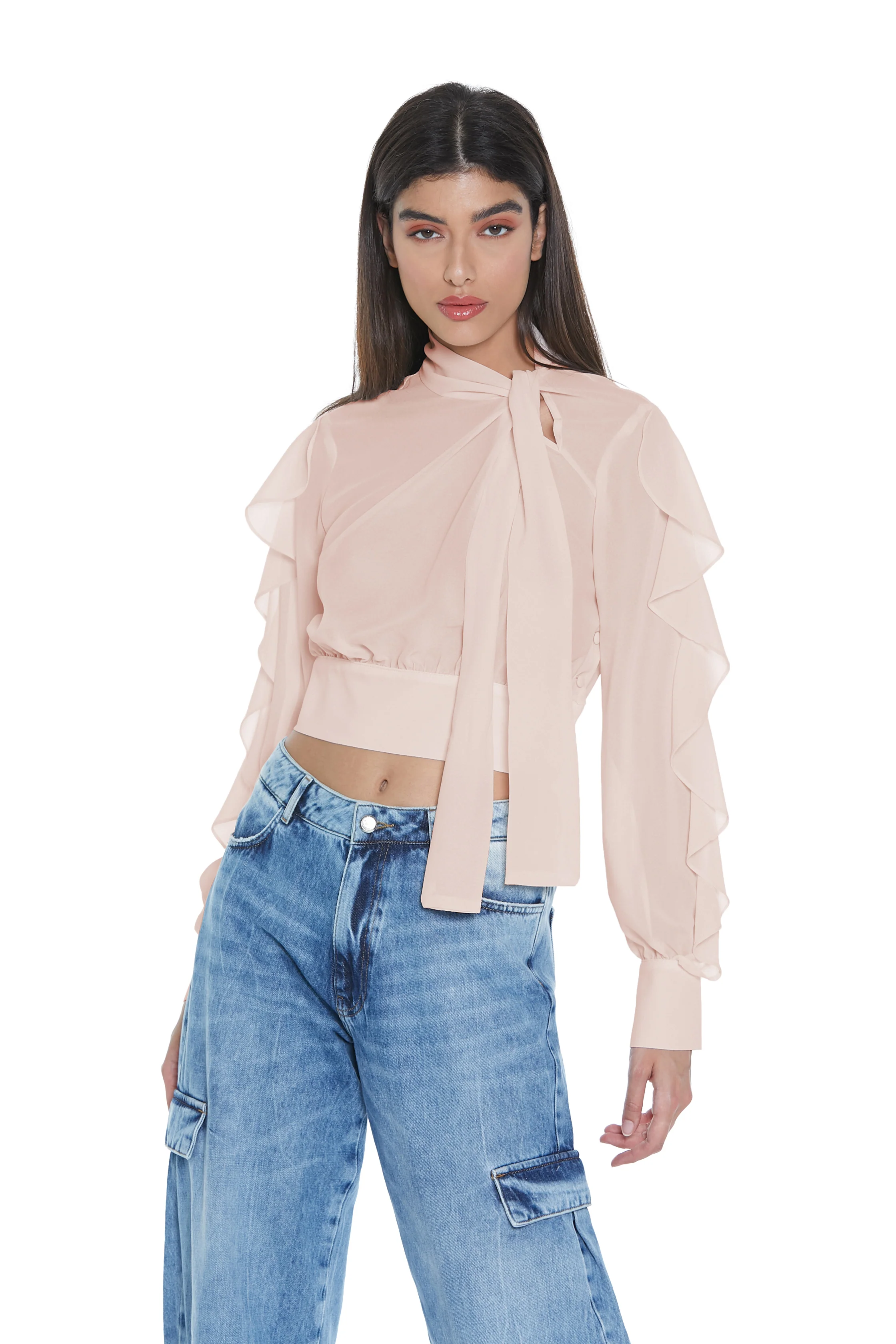 Blusa MISA corta manica lunga con rouches scollo con apertura più fusciacca - Image 6
