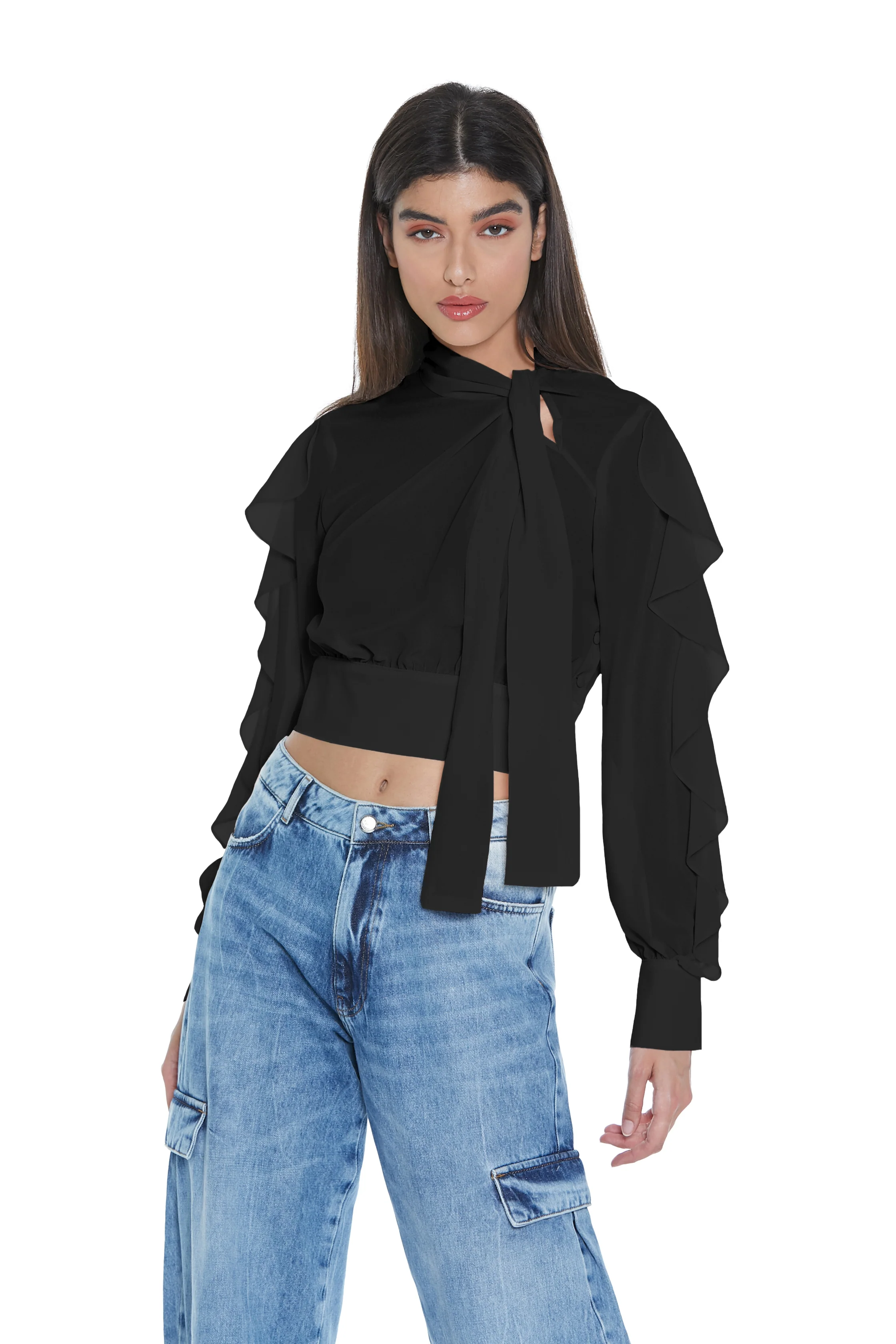 Blusa MISA corta manica lunga con rouches scollo con apertura più fusciacca - Image 7