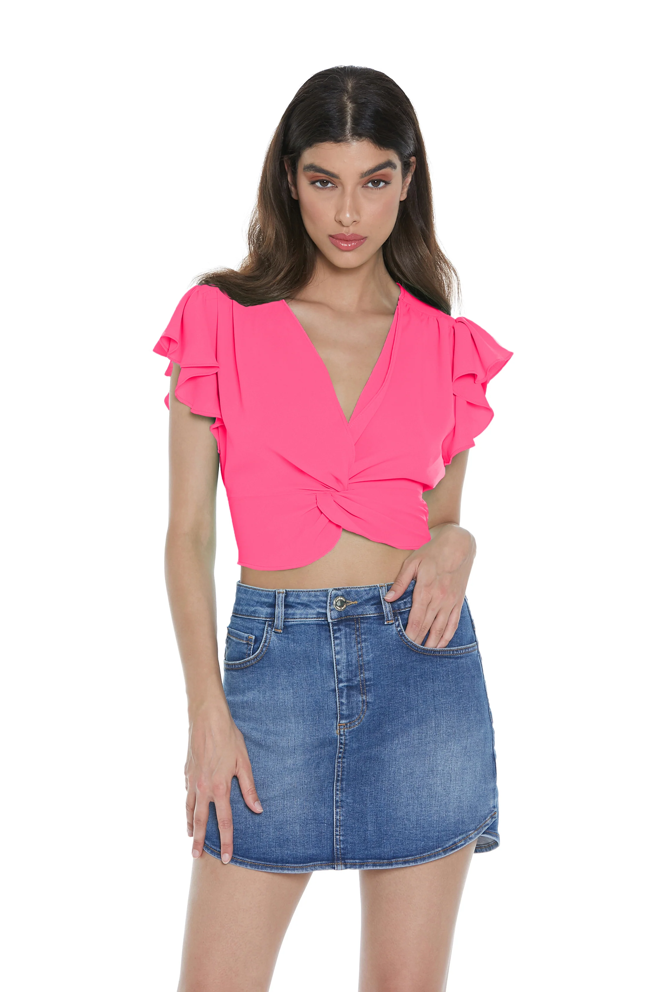 Blusa SAMA corta mezza manica rouches scollo incrocio con fusciacca più arricci - Image 3