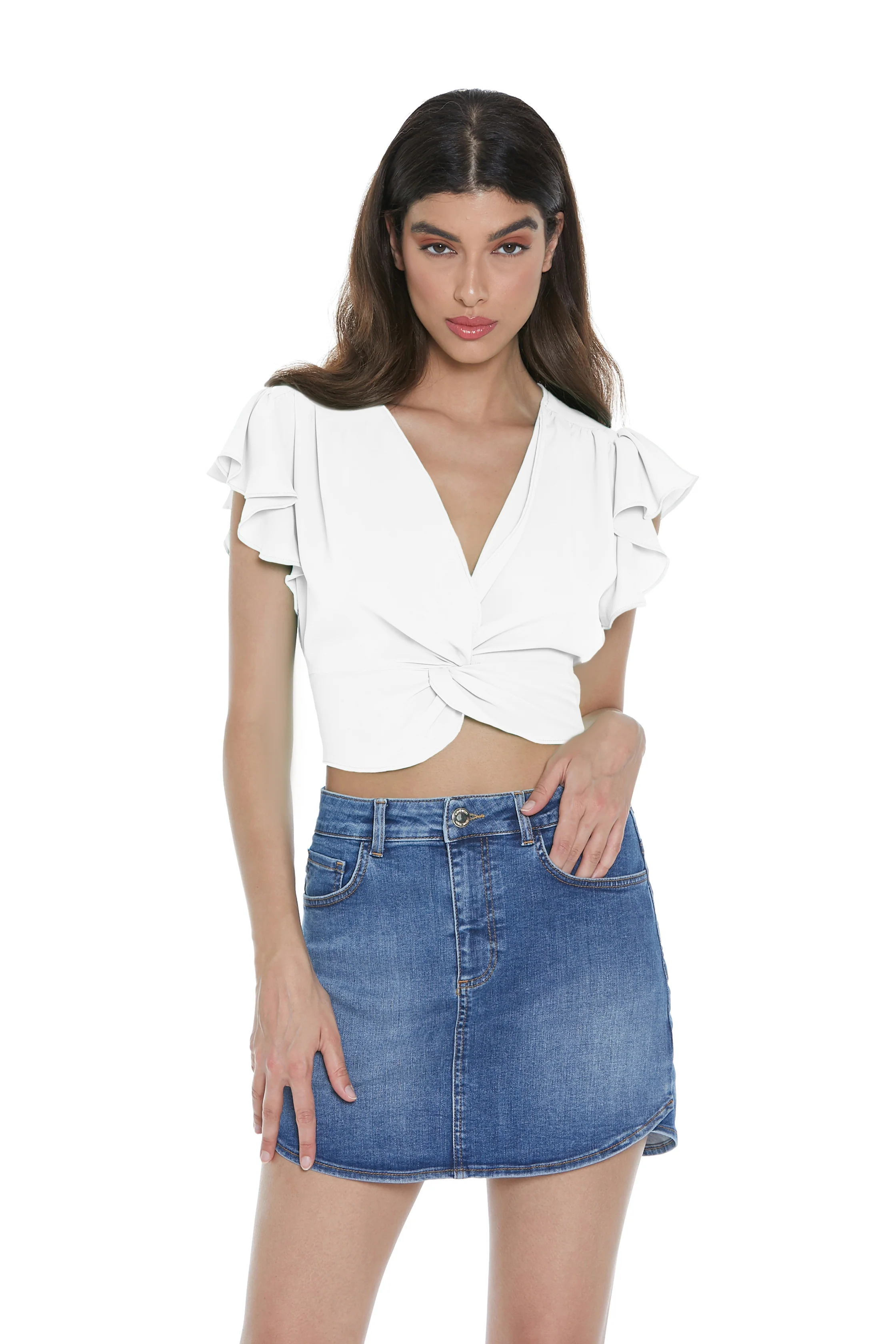 Blusa SAMA corta mezza manica rouches scollo incrocio con fusciacca più arricci - Image 4