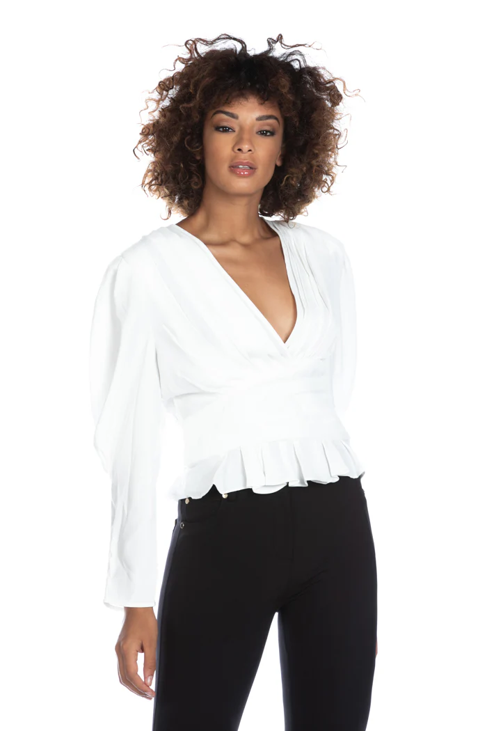 Blusa SHISPARE manica lunga a palloncino con pieghe scollo più fascia plisse' - Image 2