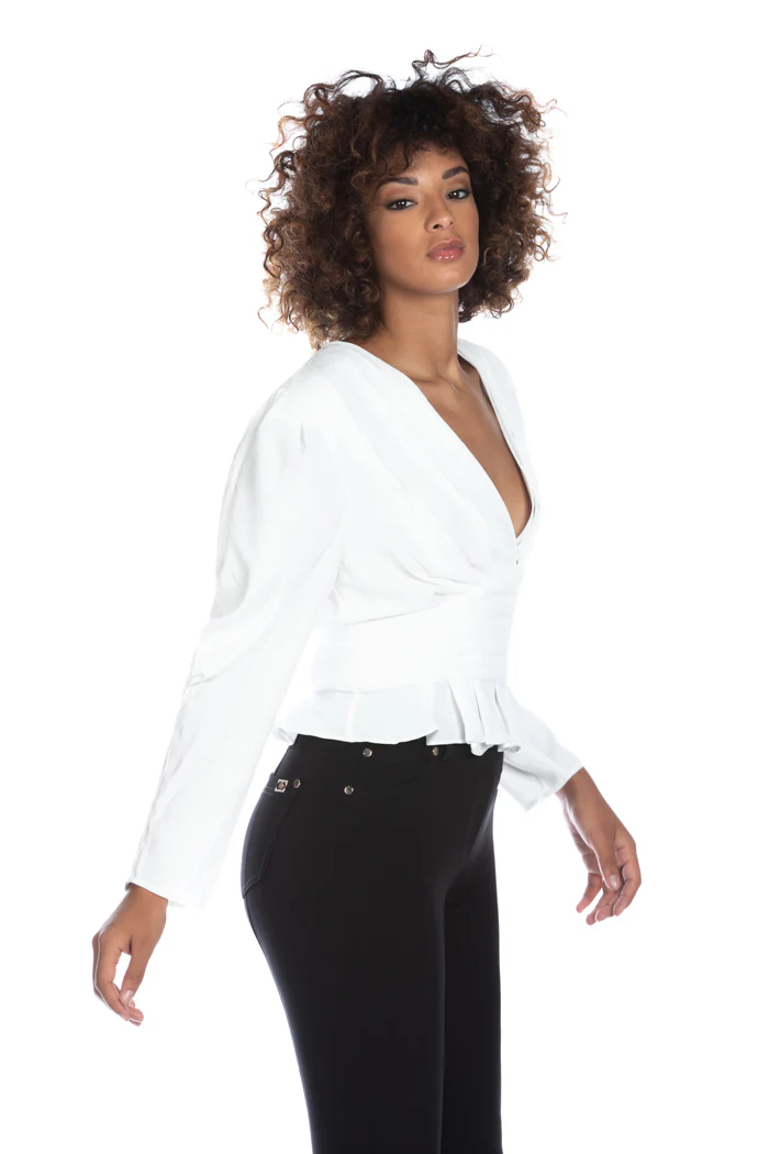 Blusa SHISPARE manica lunga a palloncino con pieghe scollo più fascia plisse' - Image 3