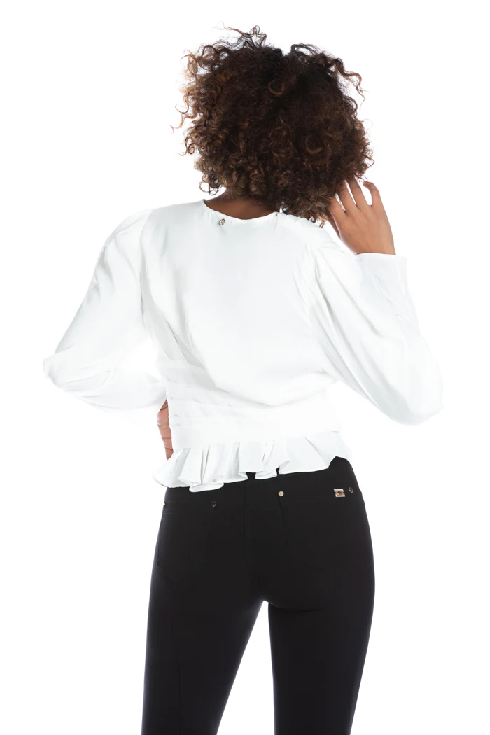 Blusa SHISPARE manica lunga a palloncino con pieghe scollo più fascia plisse' - Image 4