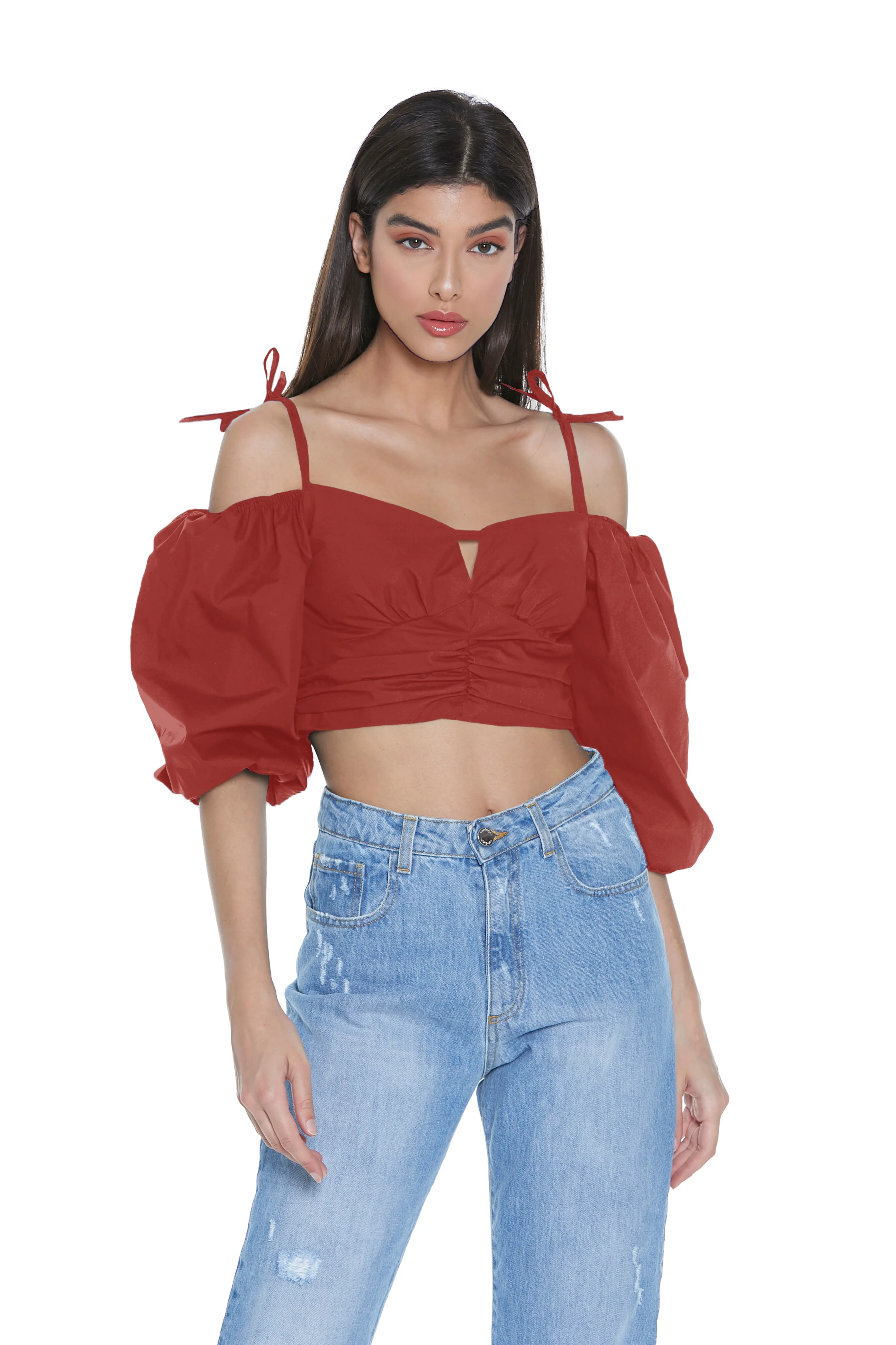 Blusa TAMAMI corta manica a 3/4 palloncino scollo cuore con spalline più arricci - Image 3