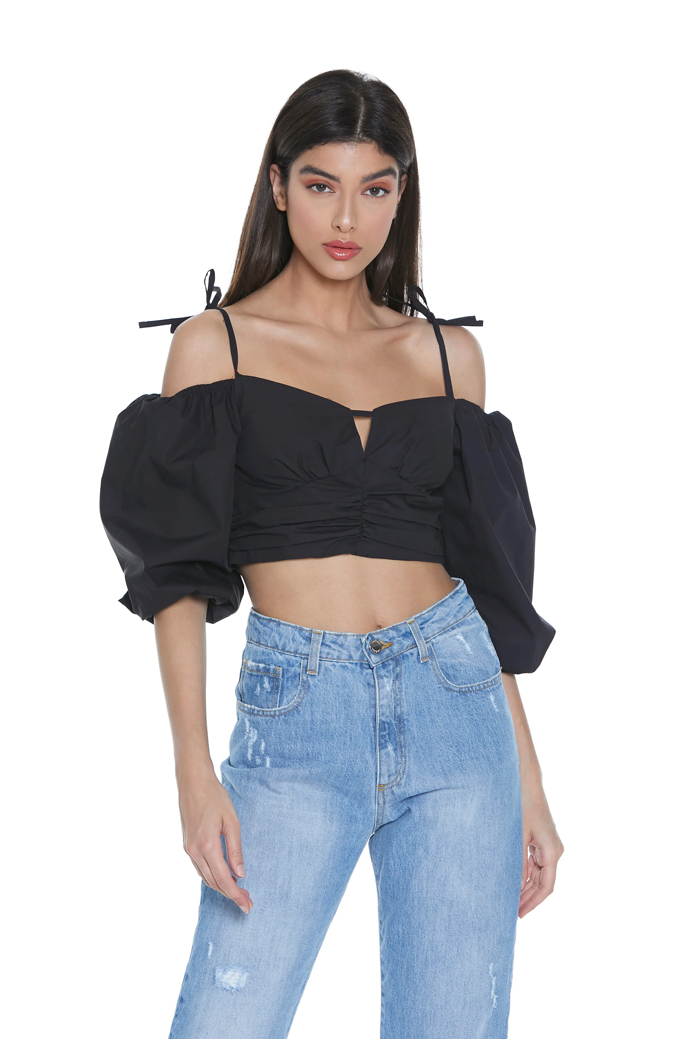 Blusa TAMAMI corta manica a 3/4 palloncino scollo cuore con spalline più arricci - Image 4