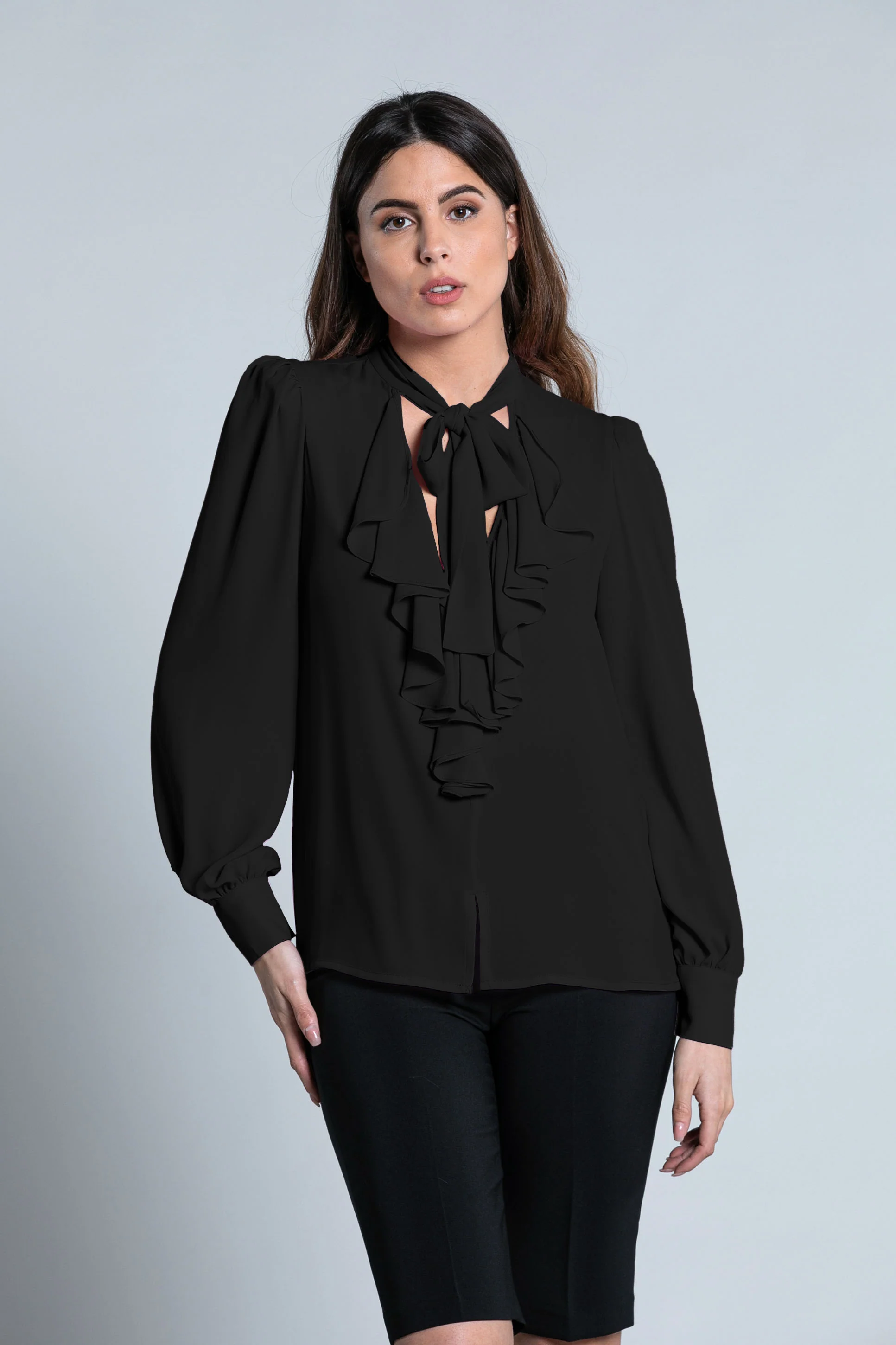 Blusa TATE sc.v profondo manica lunga con gale più fiocco collo - Image 4