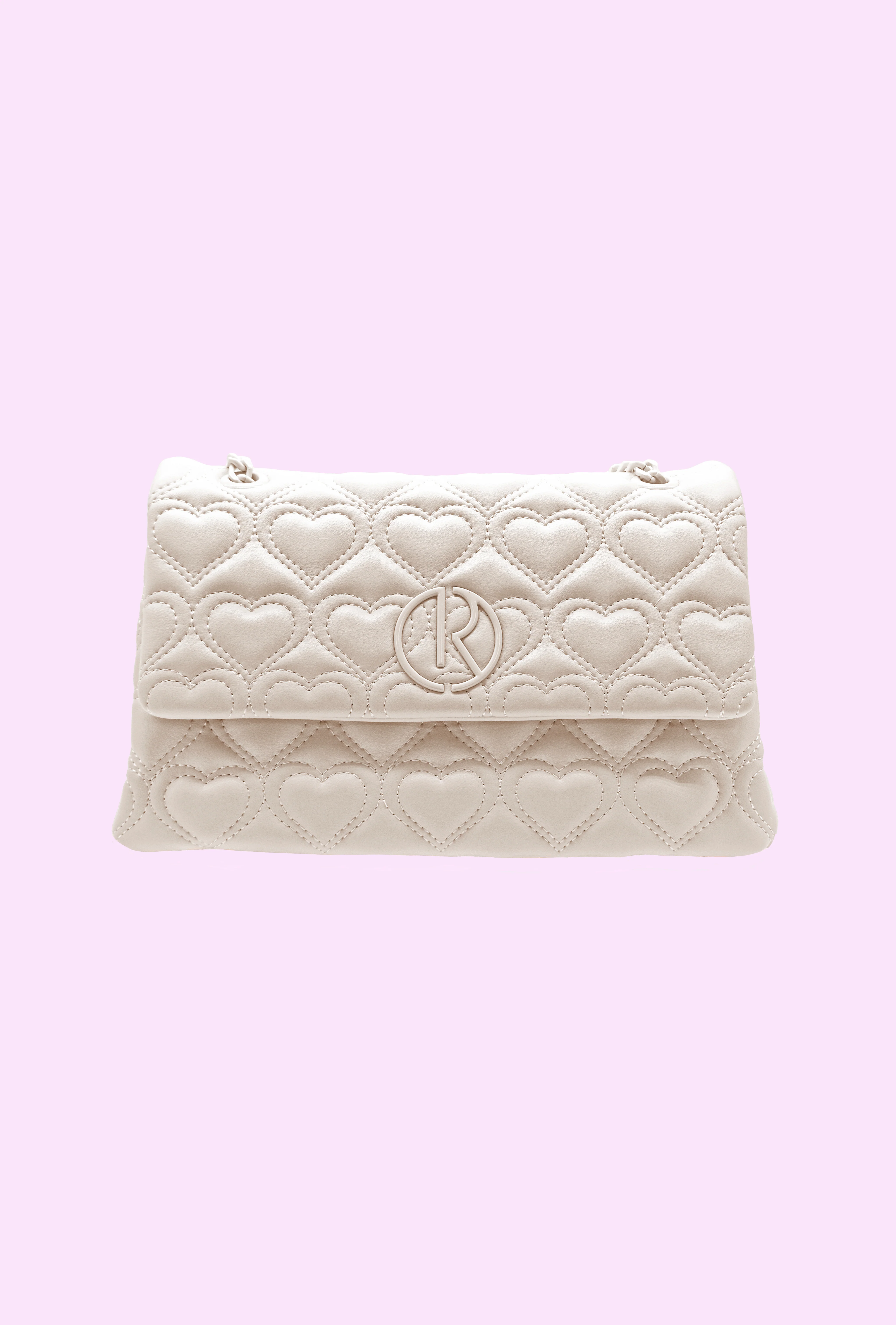 Borsa HEART con catena più trapunta doppia cucitura cuore più logo