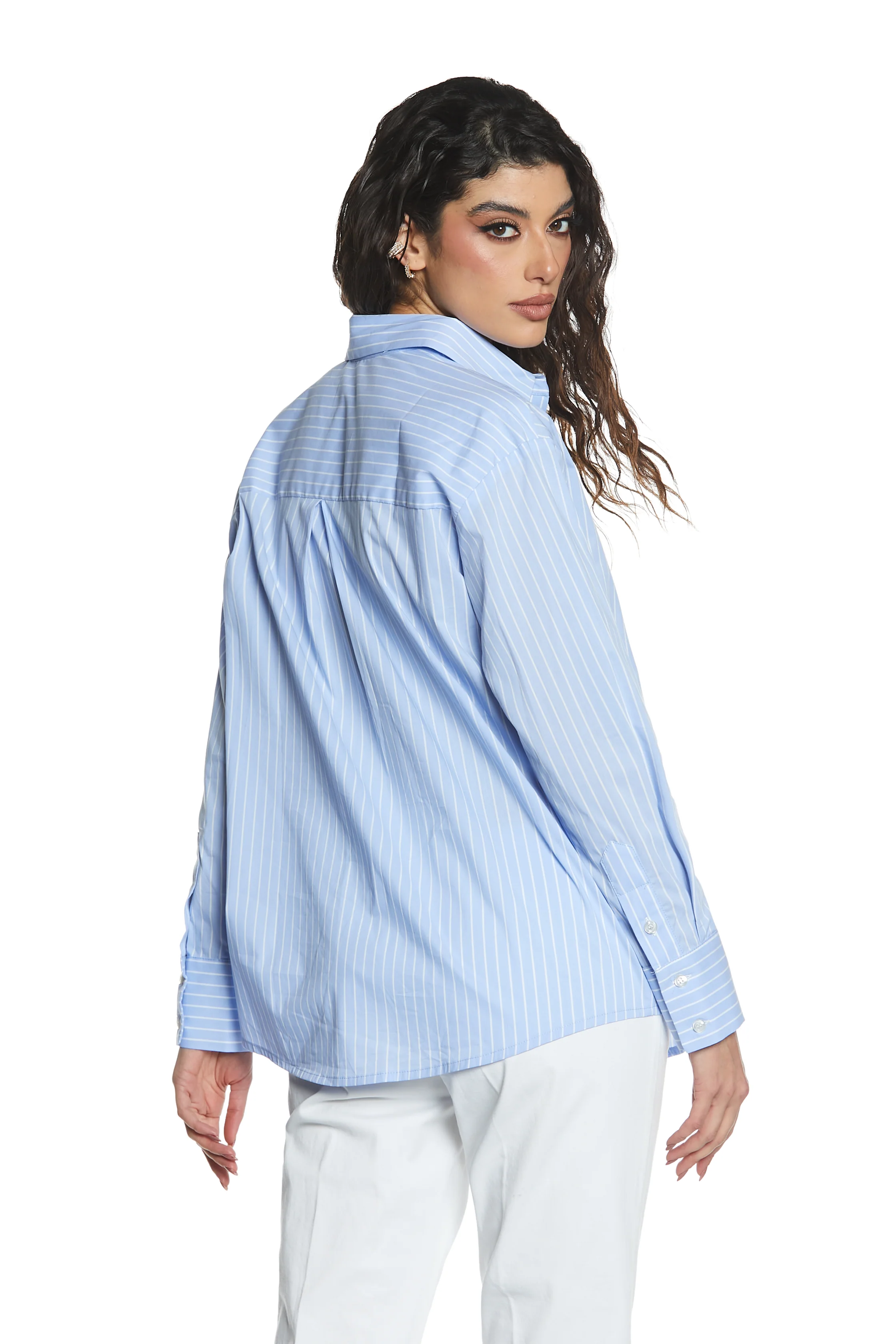 Camicia ARTEMIDES manica lunga con rouches fintone più ricamo logo righe - Image 4