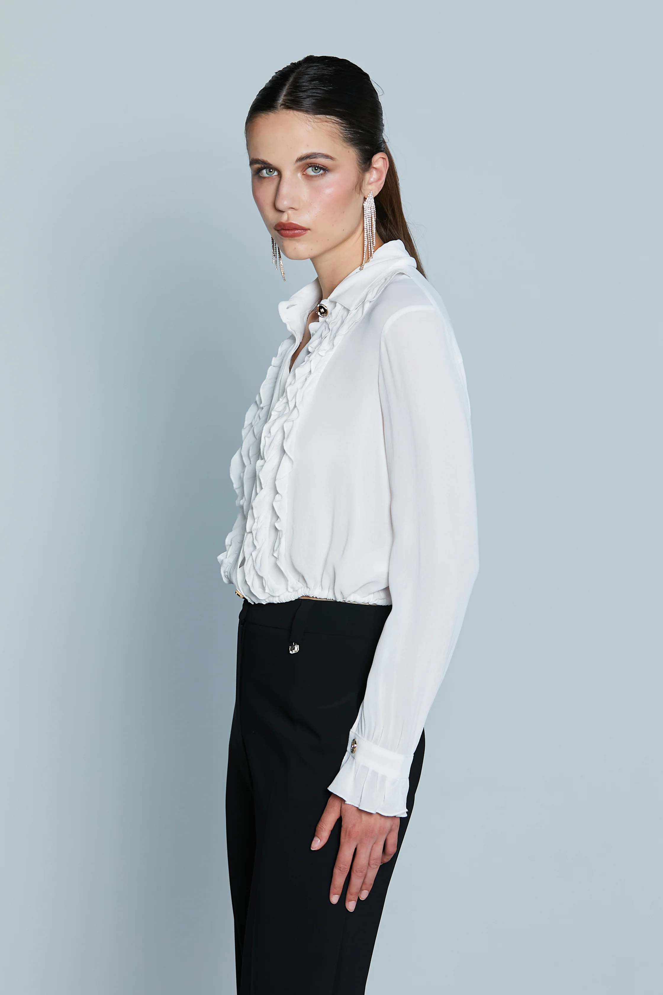 Camicia CHISY M/L Gale con Bott.Gioiello Strass più  Volant più Coulisse - Image 2