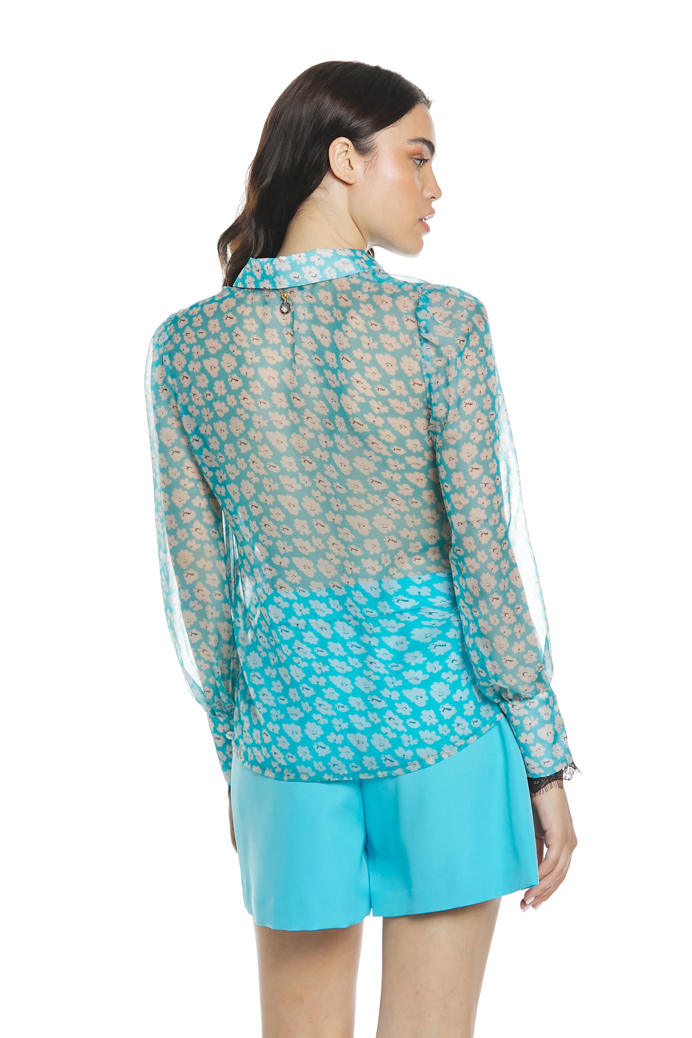 Camicia DIOPTA manica lunga con bordo pizzo più rouches fantasia fiori - Image 3