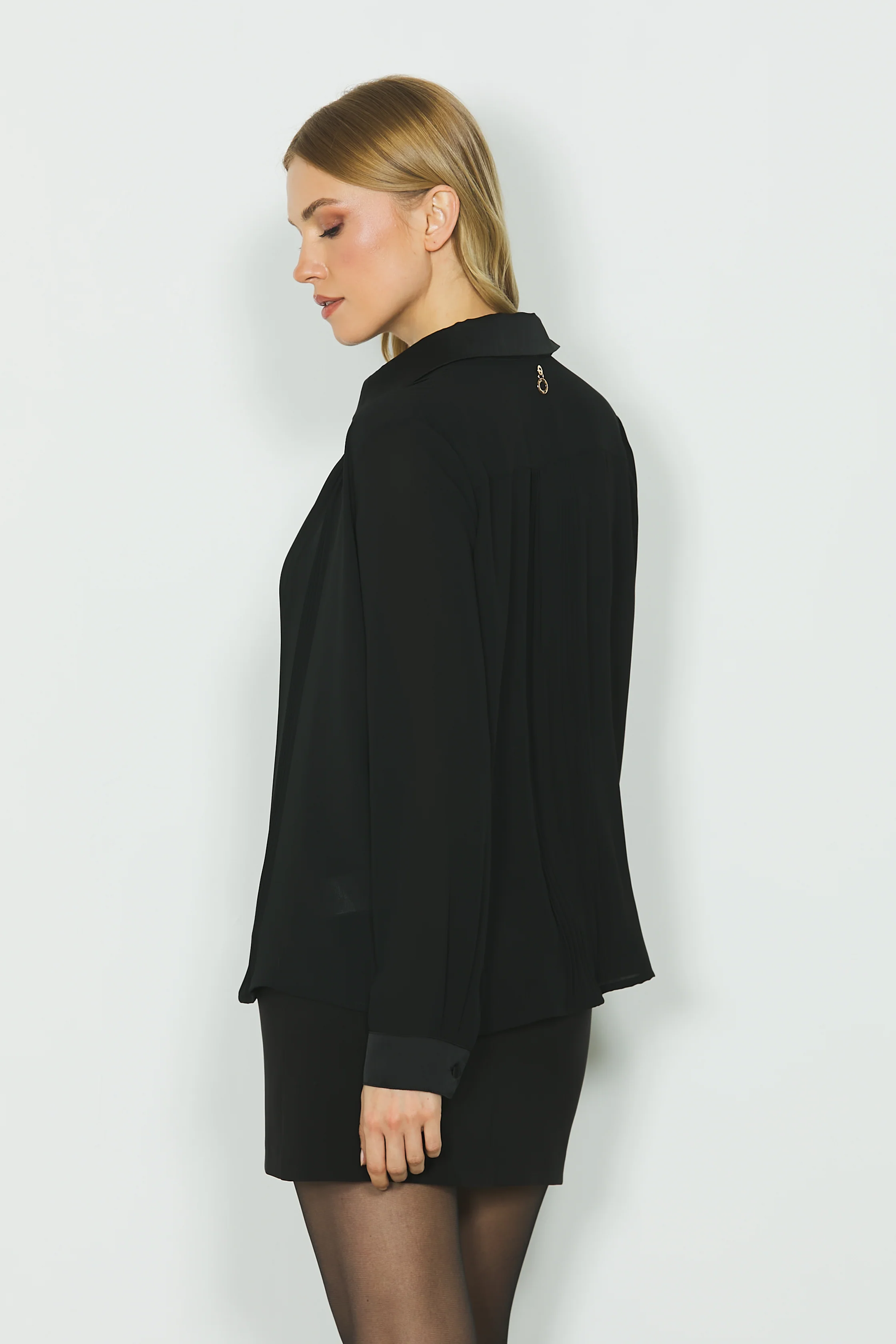 Camicia ELISABETHS manica lunga plisse' con contrasti, in raso - Image 3