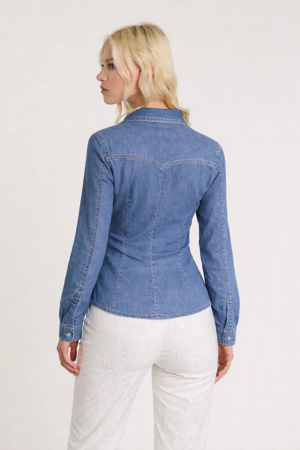 Camicia EVA_20_SNZ maniche lunghe con tasche più patte slim fit denim blu - Image 2