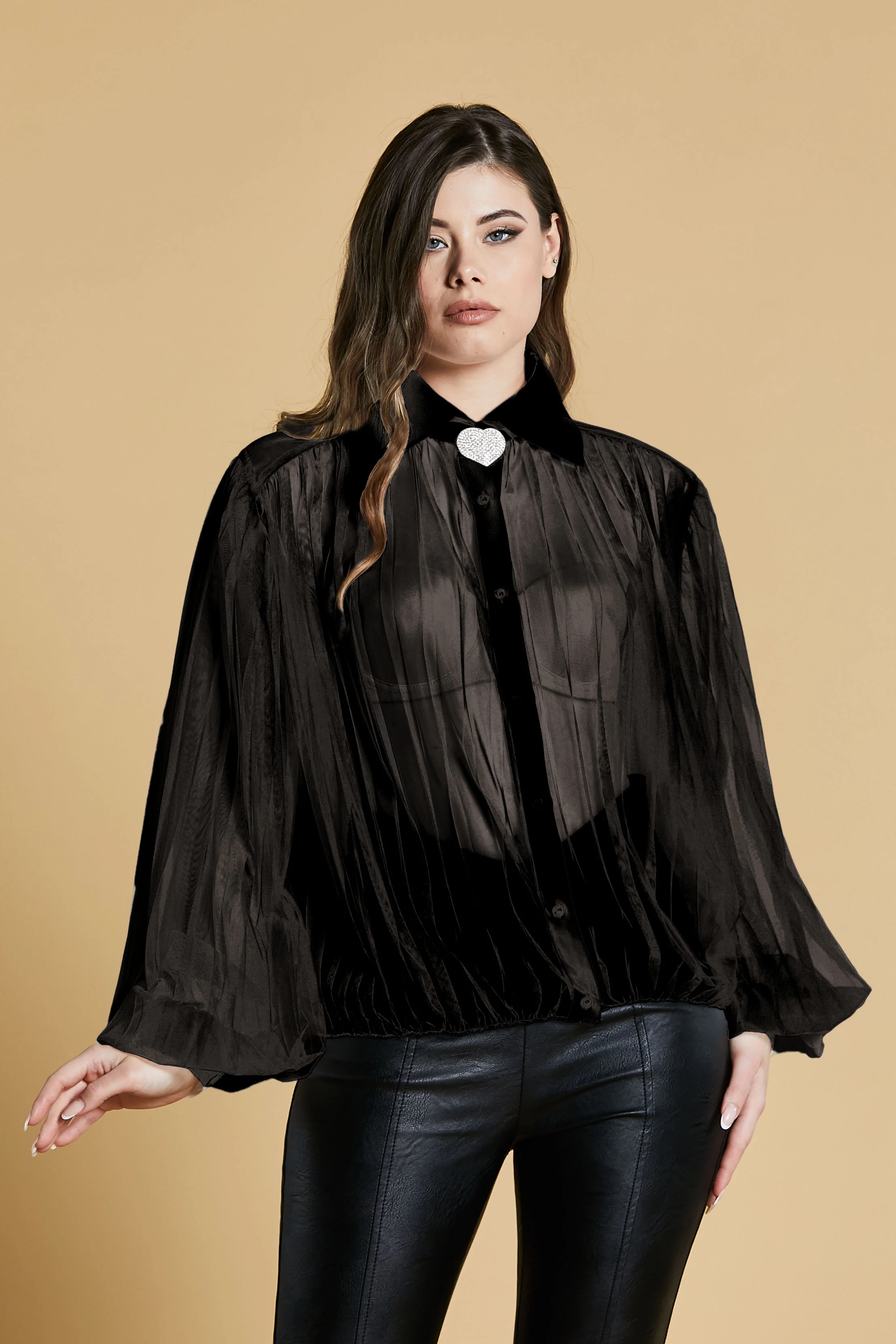Camicia FLUF manica lunga palloncino tulle con profili georgette - Image 2