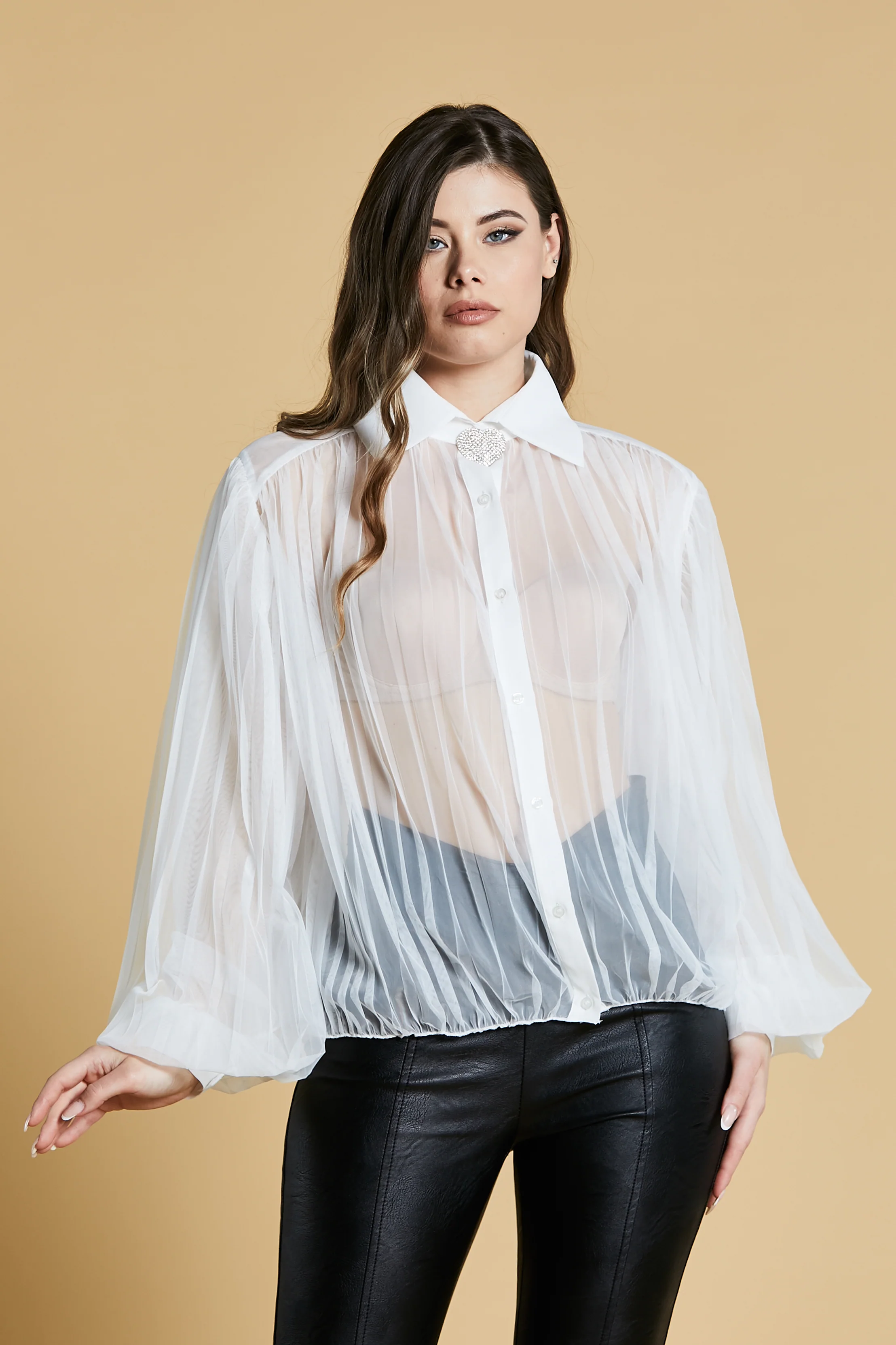 Camicia FLUF manica lunga palloncino tulle con profili georgette - Image 3