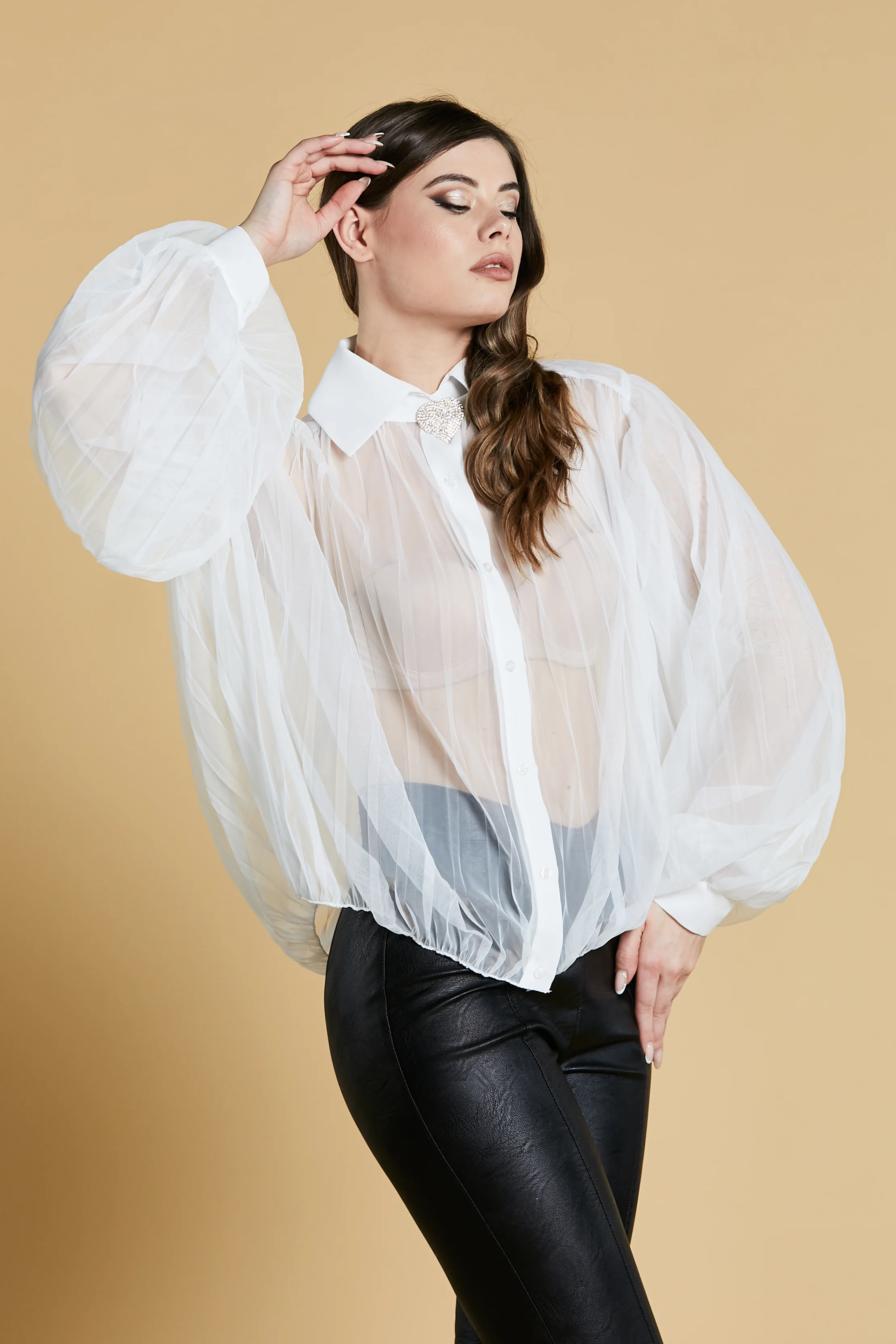 Camicia FLUF manica lunga palloncino tulle con profili georgette - Image 4