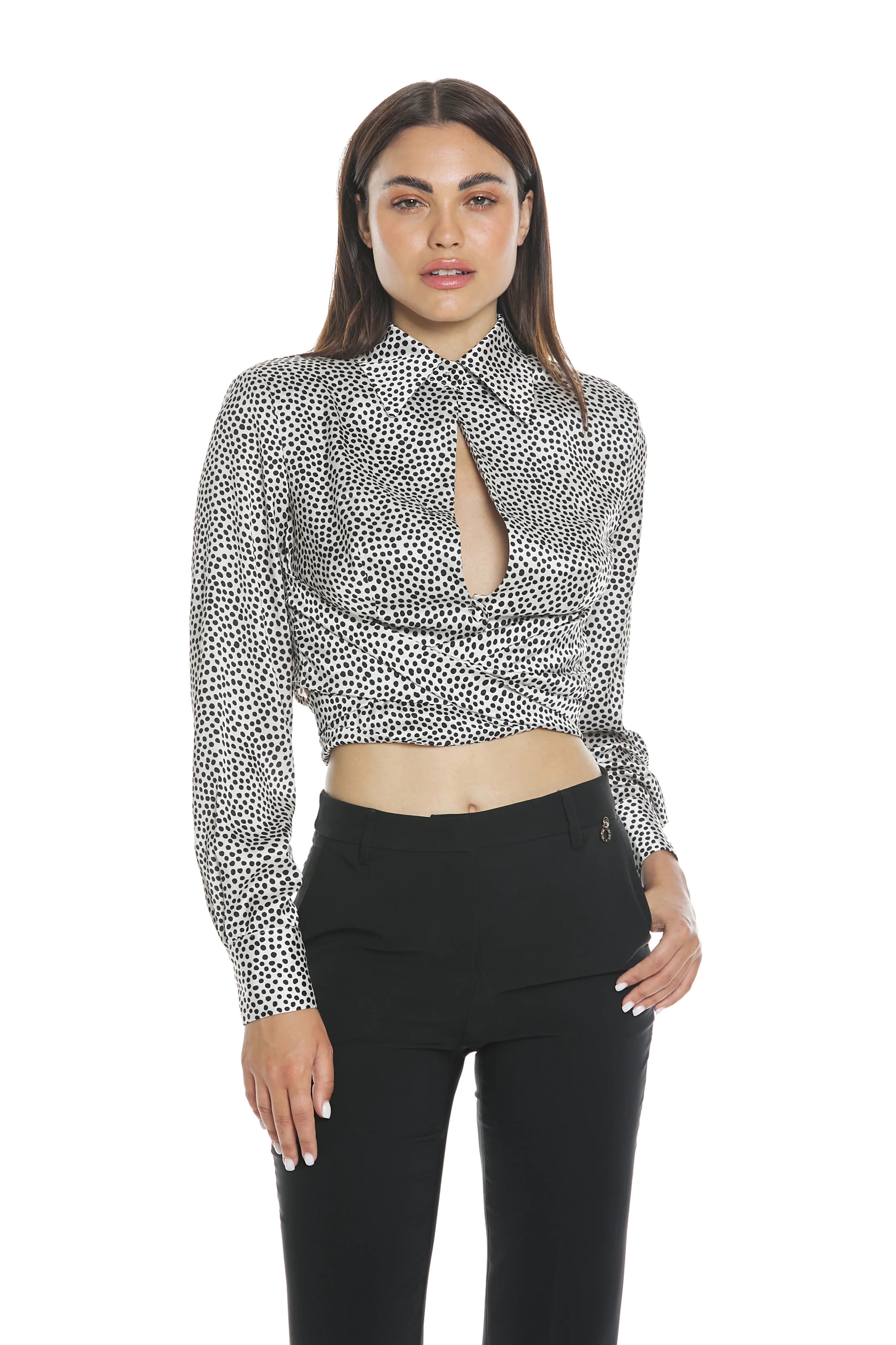 Camicia FRANCIA manica lunga con apertura più fusciacca fondo pois - Image 2