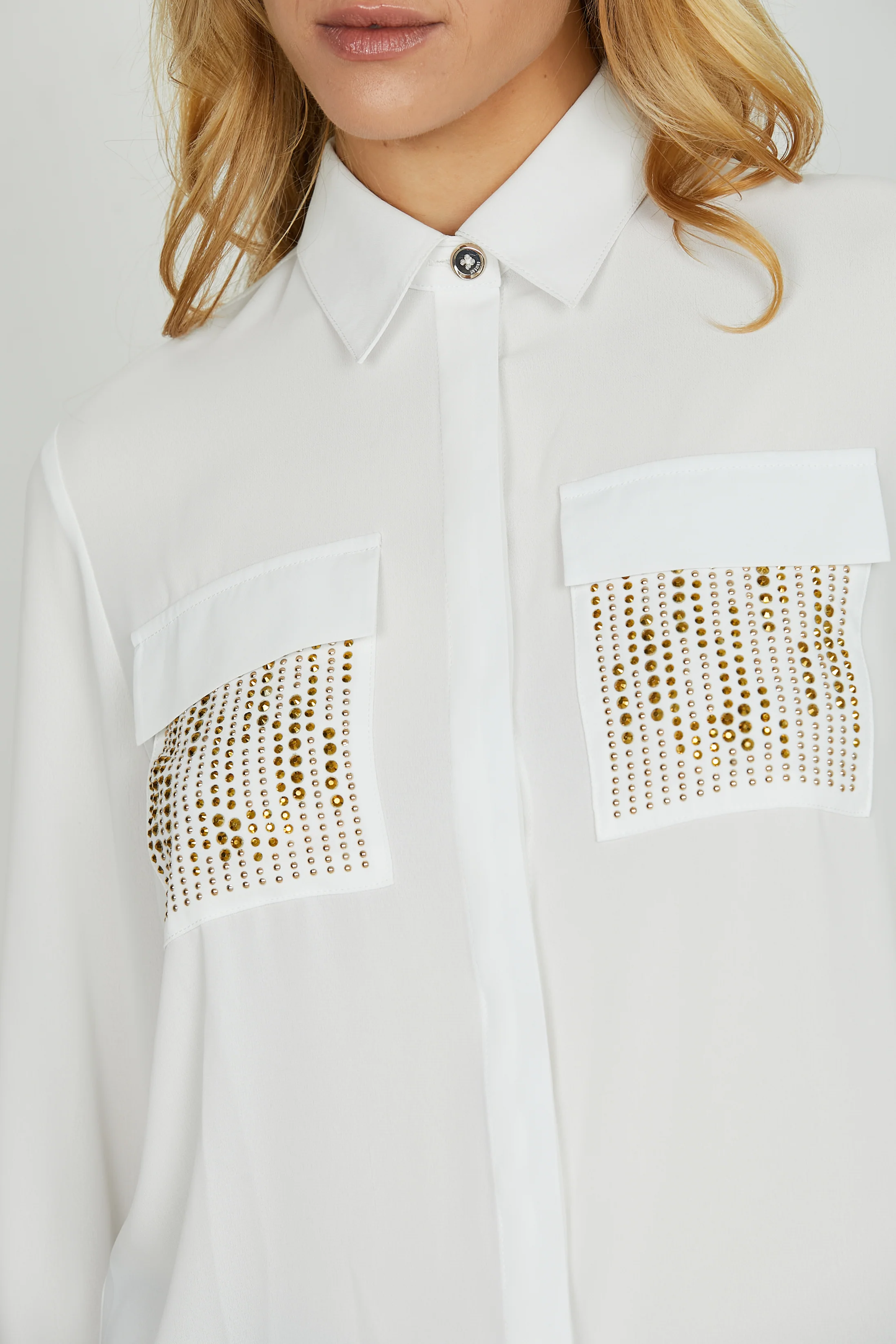 Camicia JUWELL manica lunga con tasche con strass più borchie più patte - Image 4