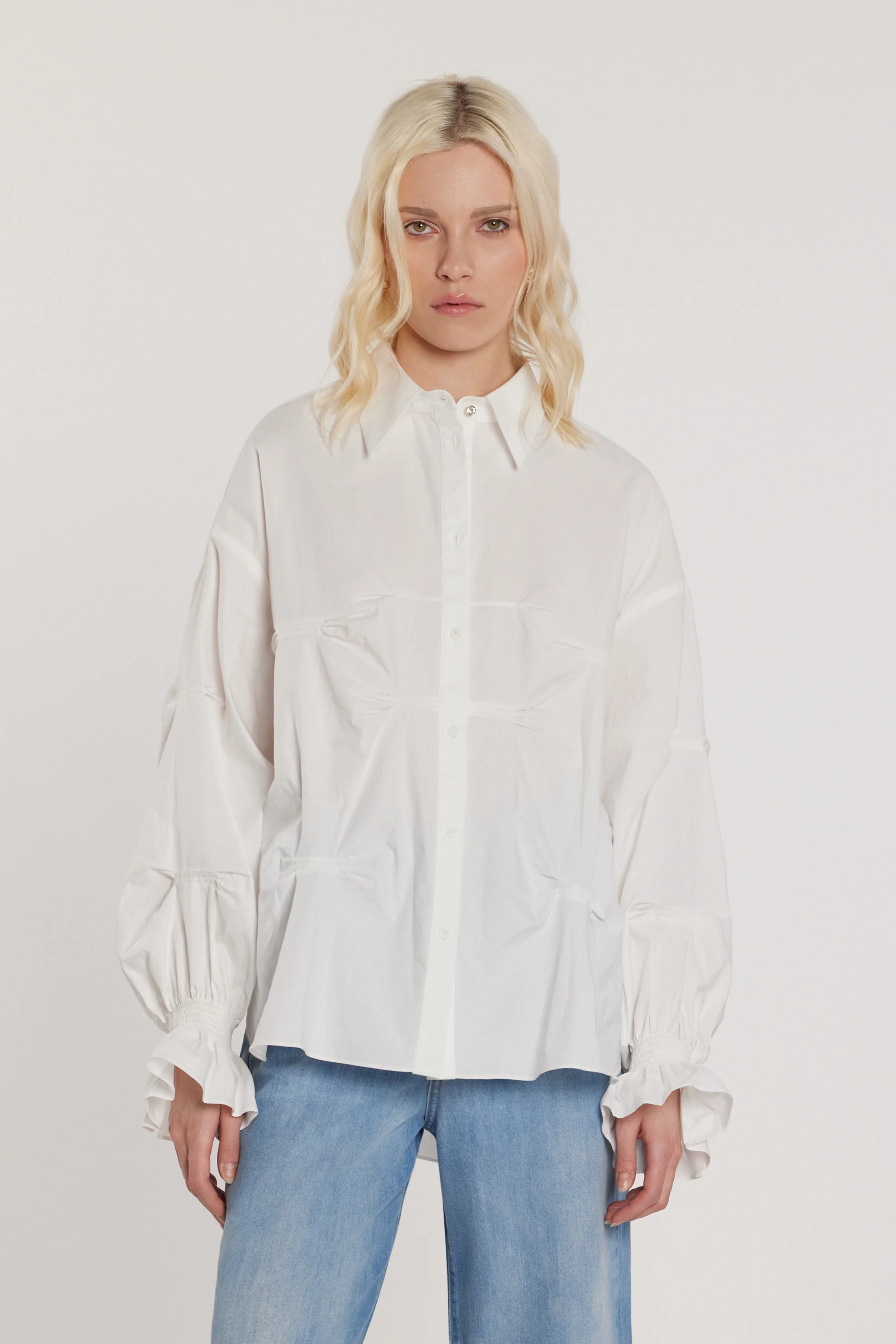 Camicia KATIUSHA lunga maniche lunghe palloncino con punto smok più pieghe over