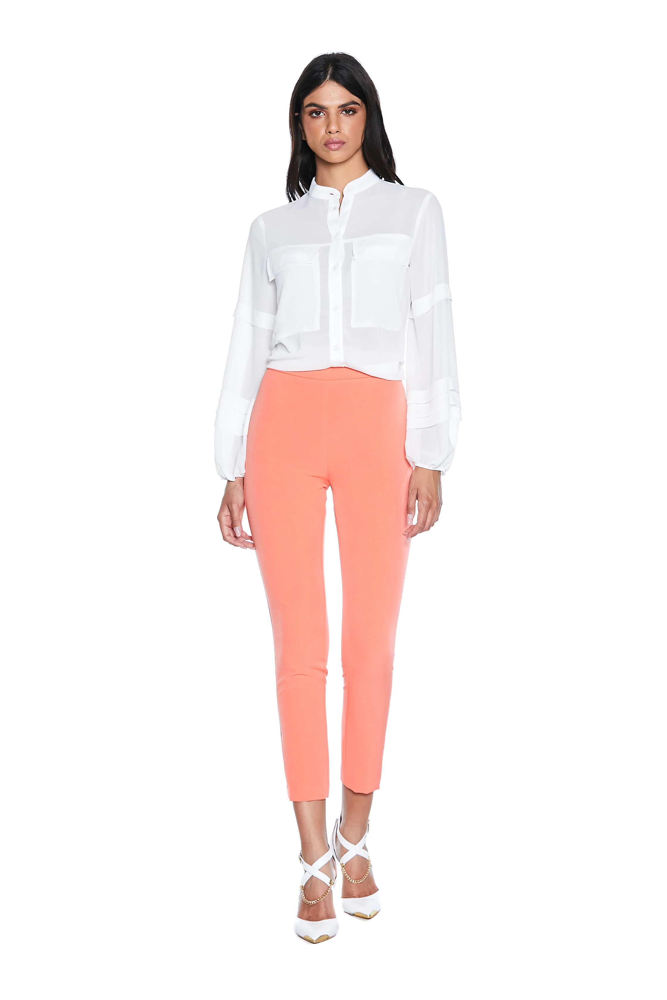 Camicia KISSME manica lunga con pieghe più arricci scollo koreana con tasche