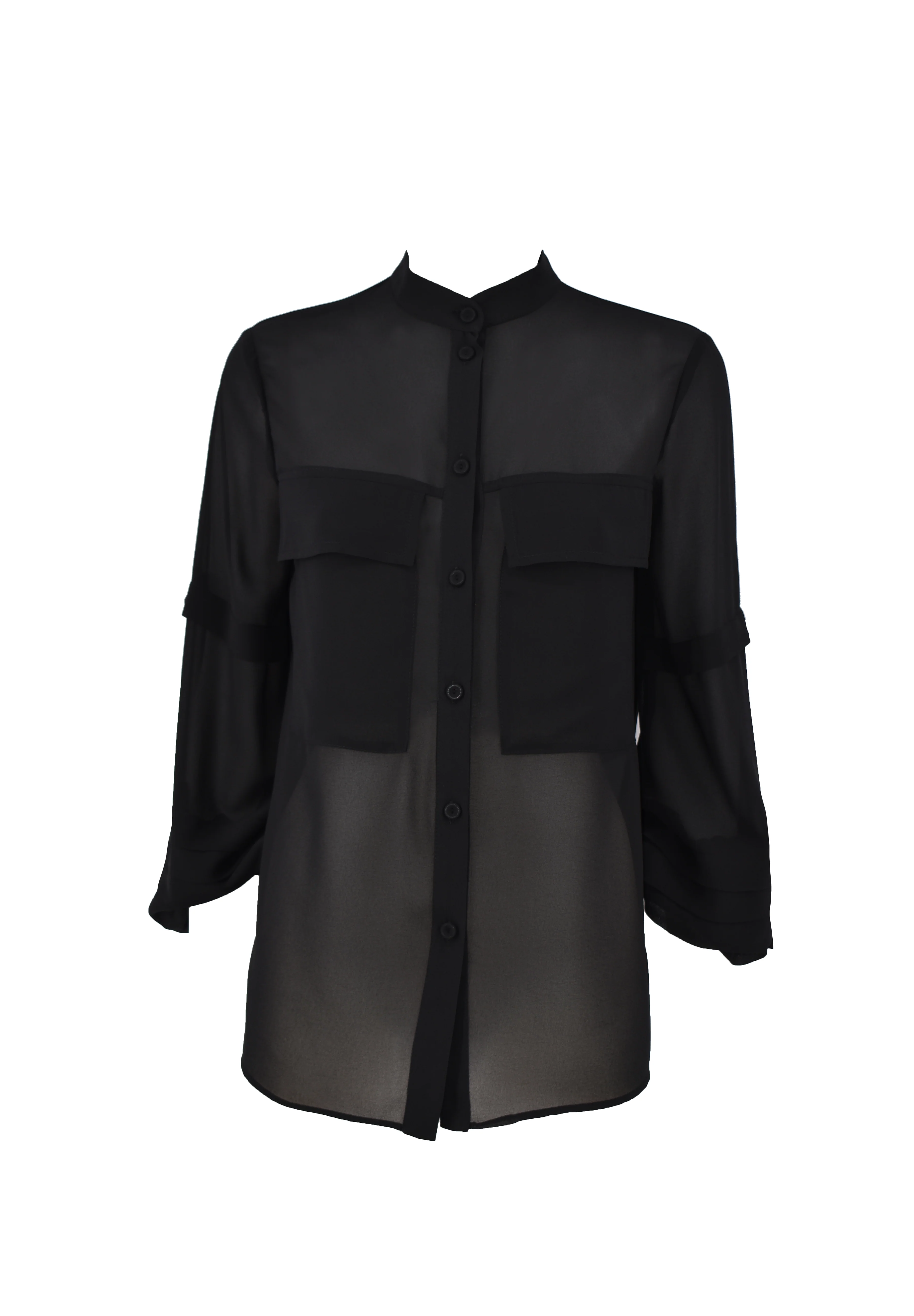 Camicia KISSME manica lunga con pieghe più arricci scollo koreana con tasche - Image 5