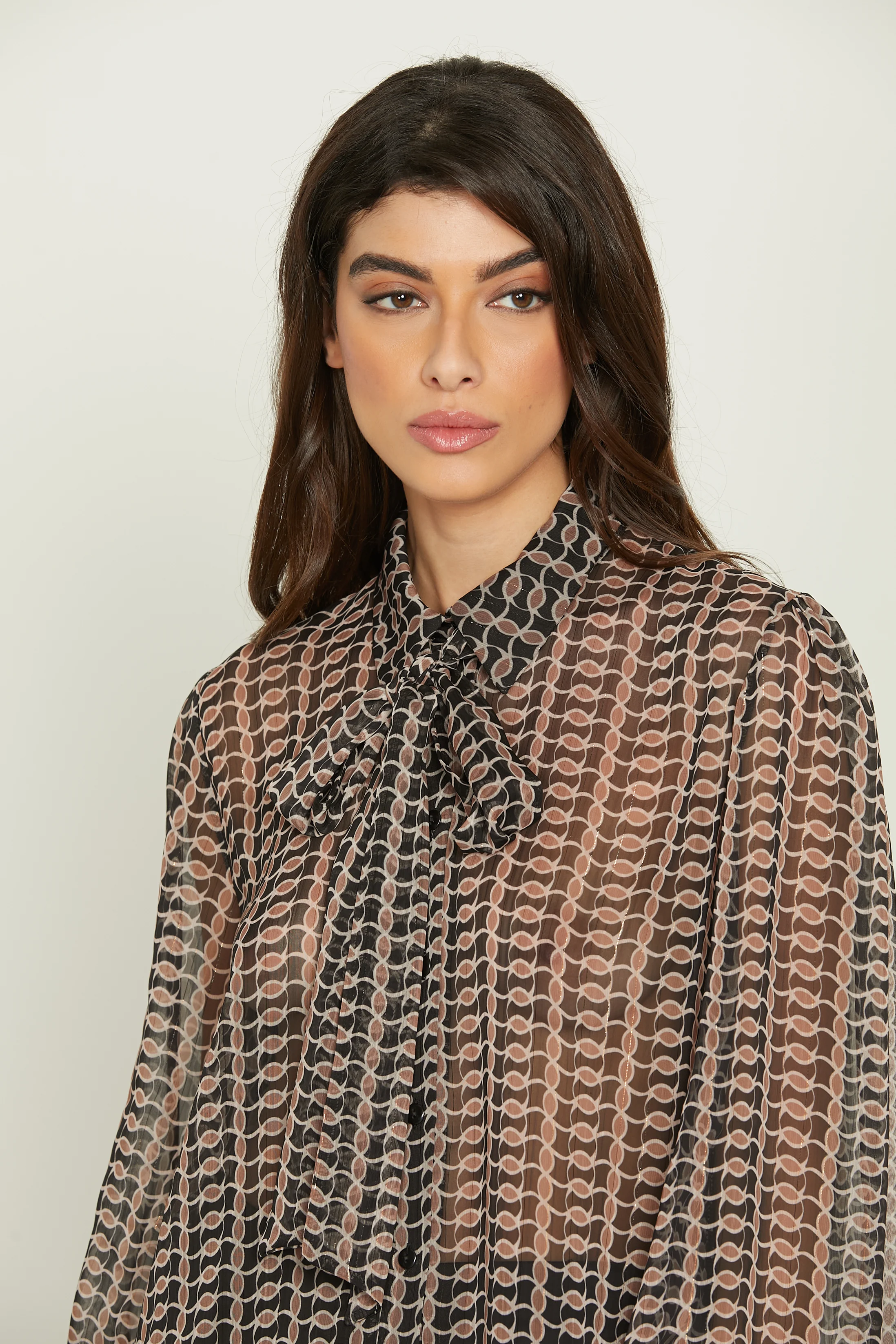 Camicia LABAKI manica lunga con arricci più fusciacca fant. Geometrica più lurex - Image 4