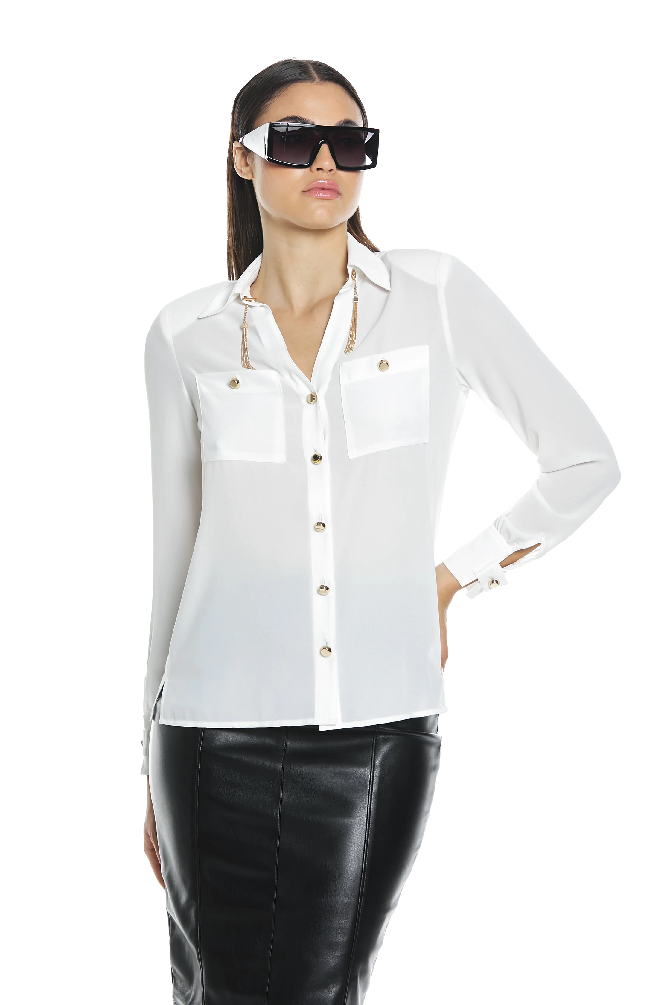 Camicia SUGILLITE manica lunga con tasca più bottoni più vele catene pendenti - Image 2