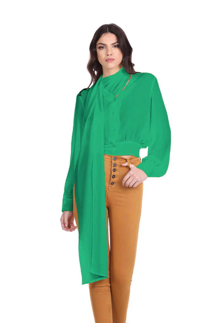 Camicia VRED manica lunga scollo v con foulard con punto smok - Image 2