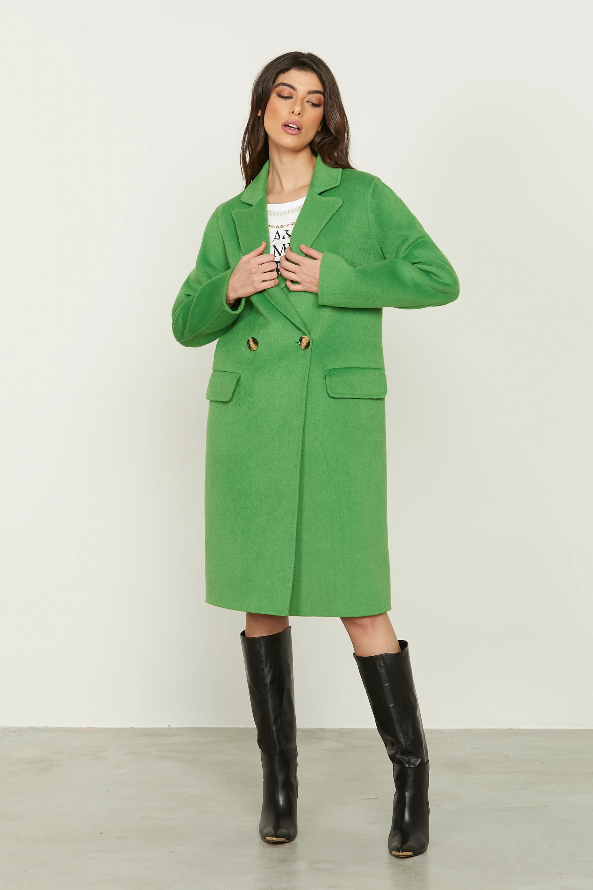 Cappotto CAMILLA lungo manica lunga doppio petto con tasche più patte sfoderato - Image 2