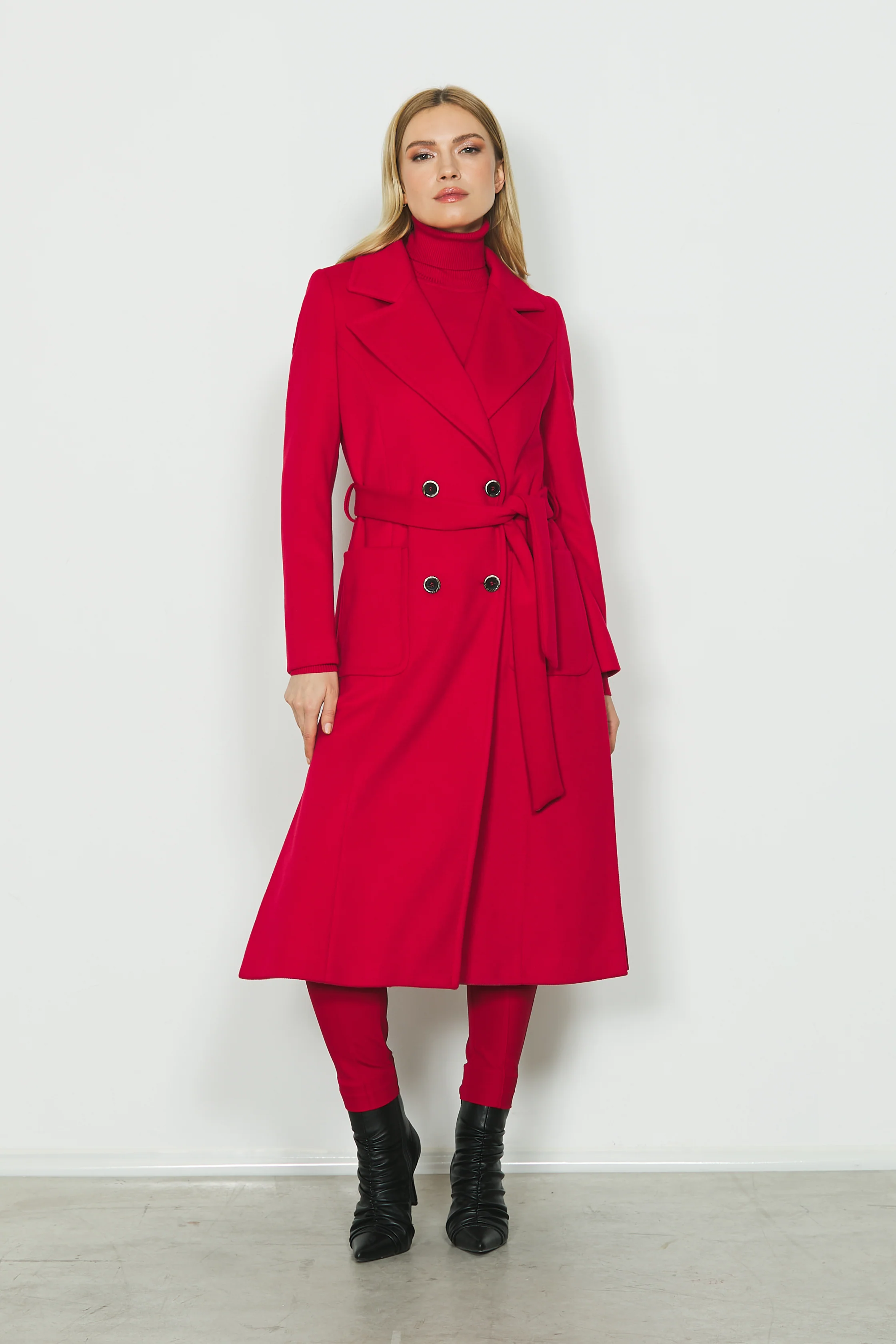 Cappotto CELINE_A lungo manica lunga doppio petto con tasche toppa più cintura