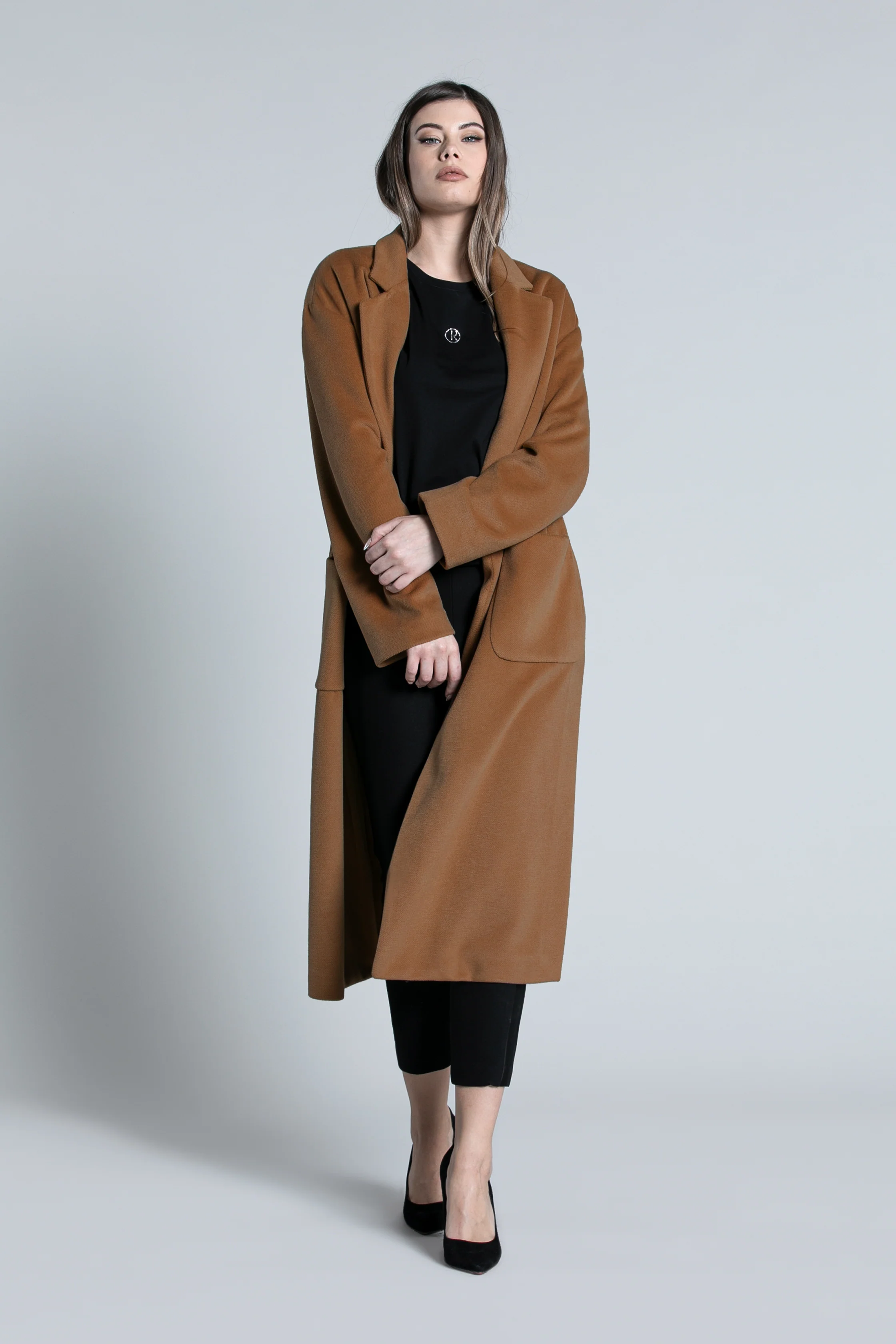 Cappotto LUNGHIU lungo manica lunga con tasche Toppa sfoderato - Image 2
