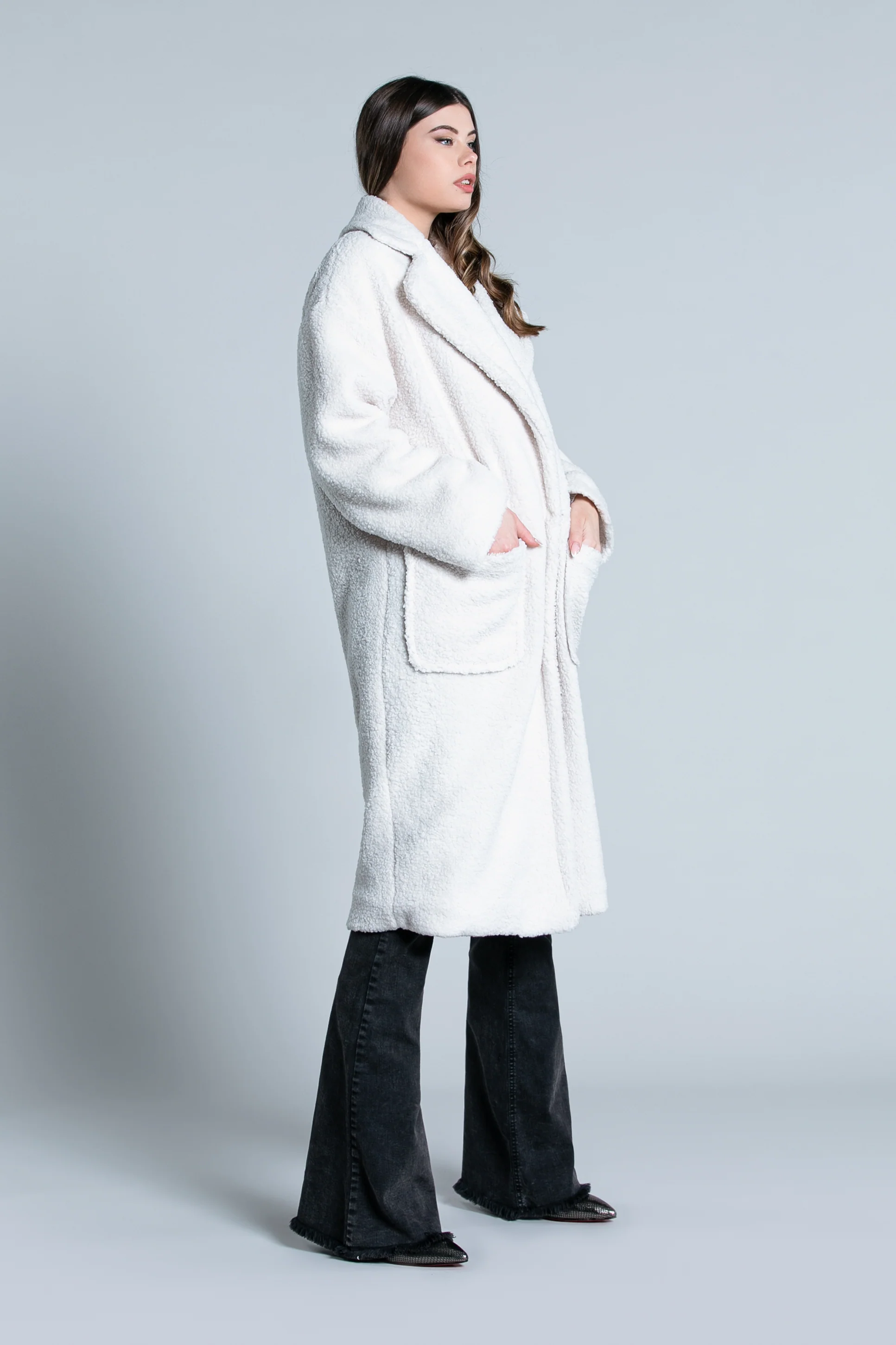 Cappotto TENDZY lungo manica lunga doppio petto con tasche Toppa orsetto - Image 2