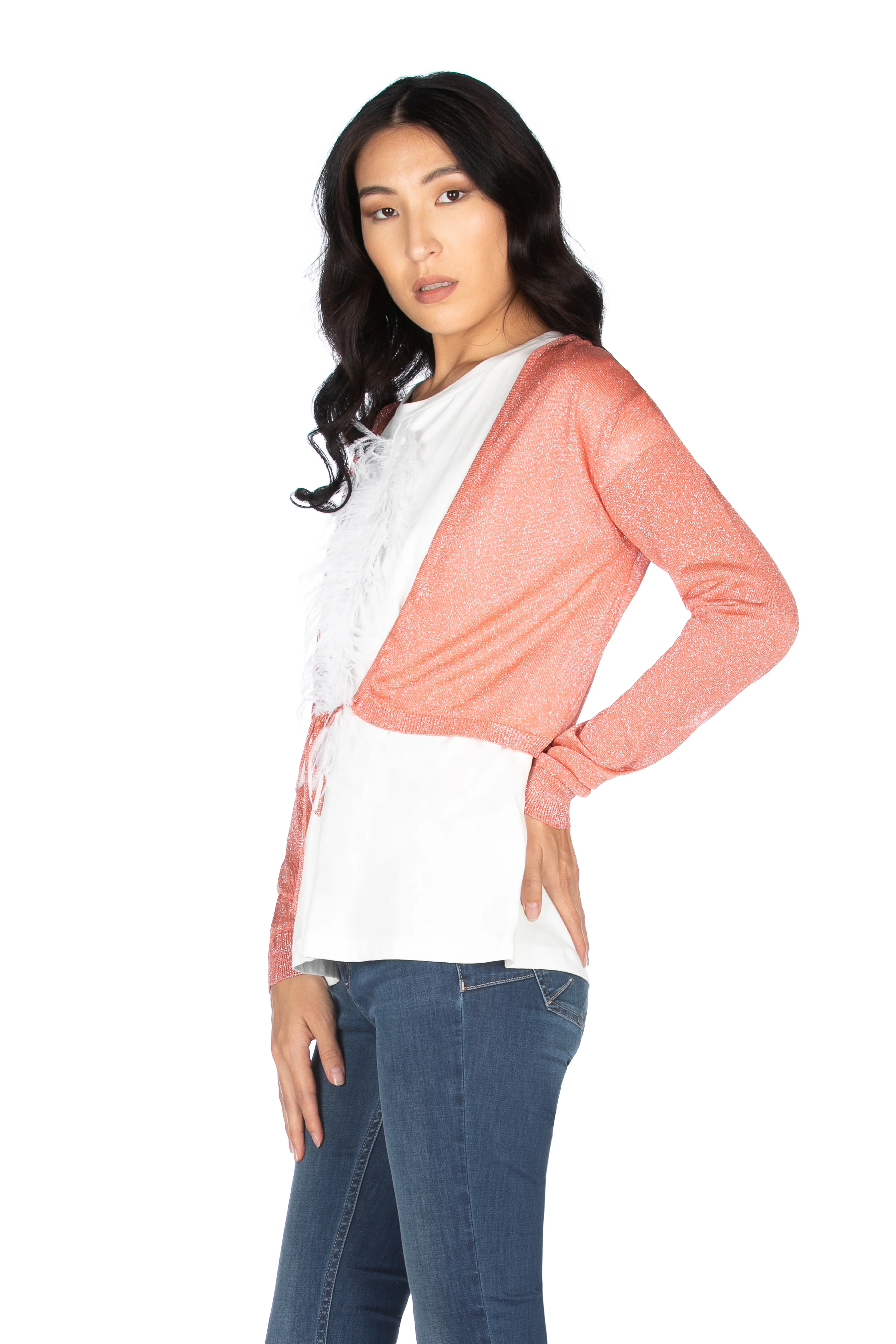 Cardigan AFRASA corto manica lunga con arricci più coulisse lurex - Image 2