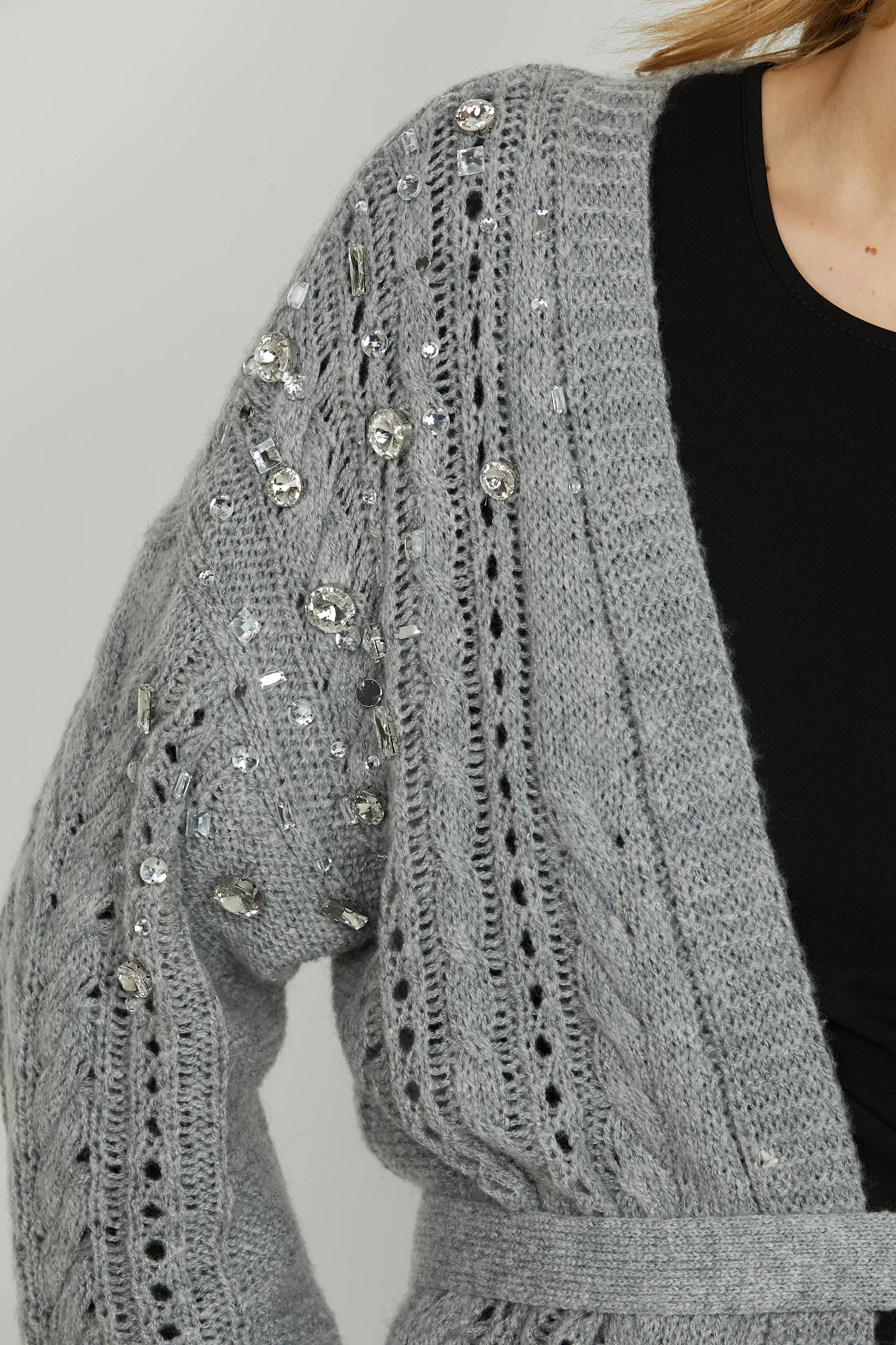 Cardigan ANDRO manica lunga con cintura più lavorazione trecce più applicazione pietre - Image 4
