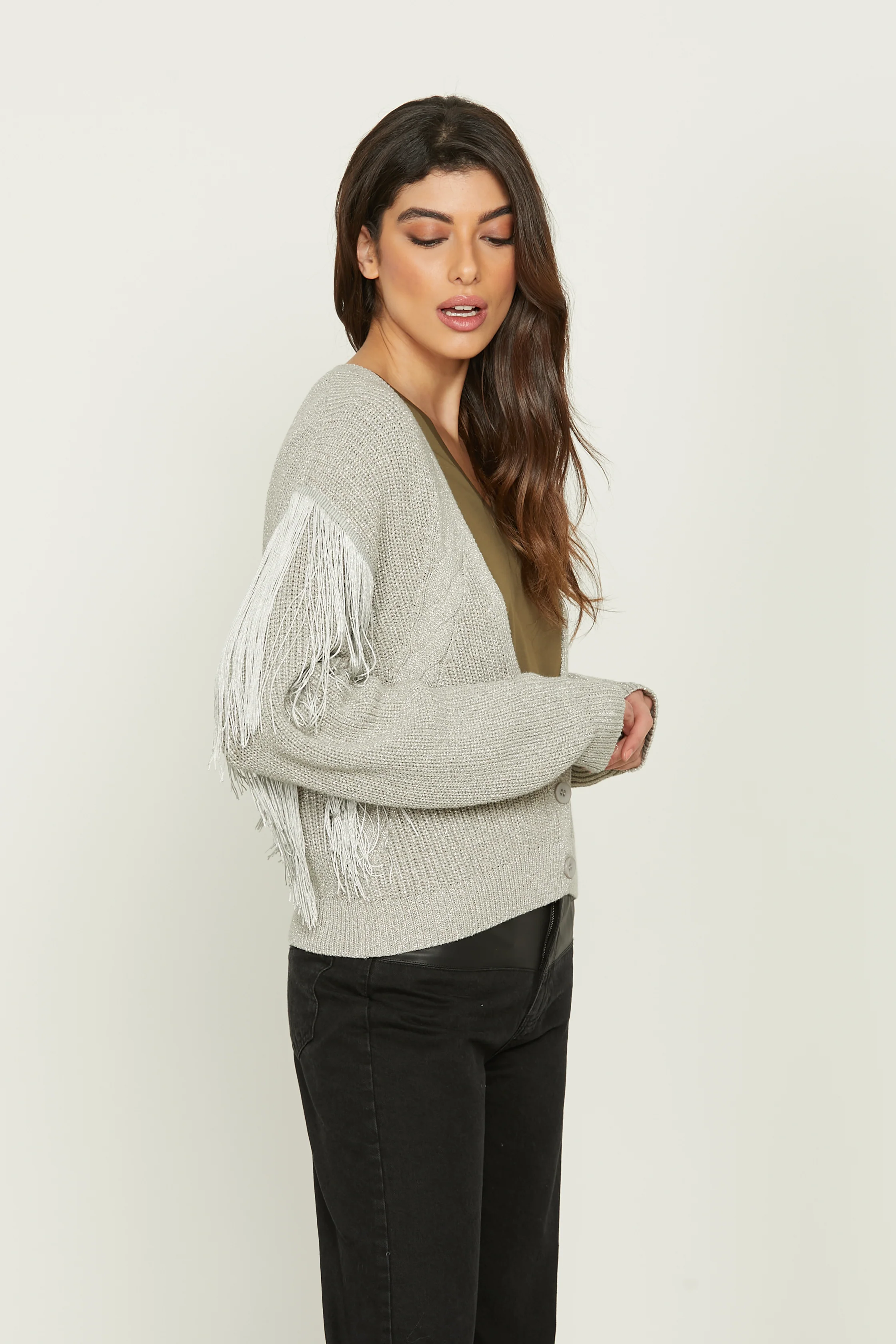 Cardigan ANGELAS manica lunga con trecce più frange lurex - Image 3