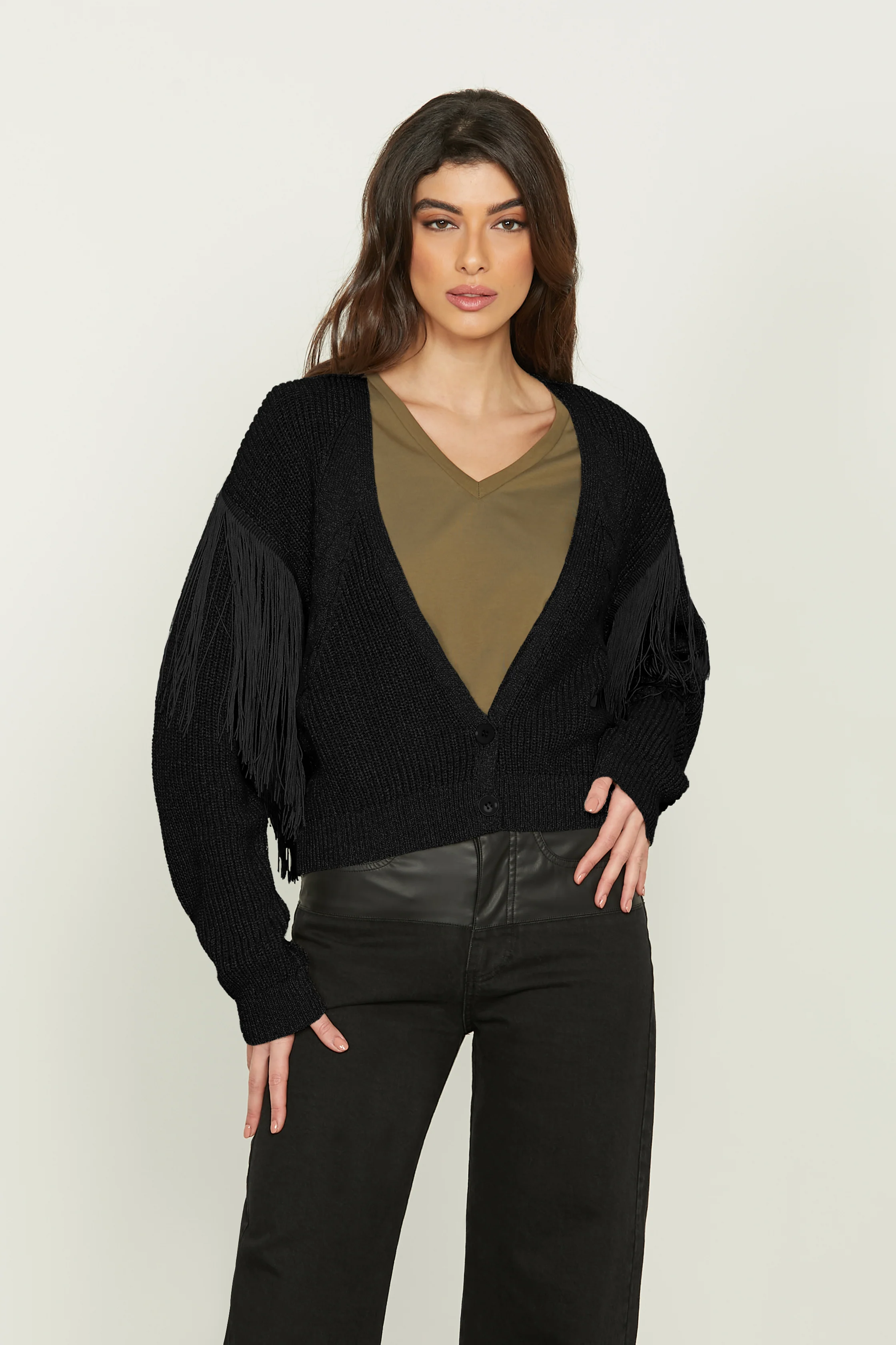 Cardigan ANGELAS manica lunga con trecce più frange lurex - Image 6