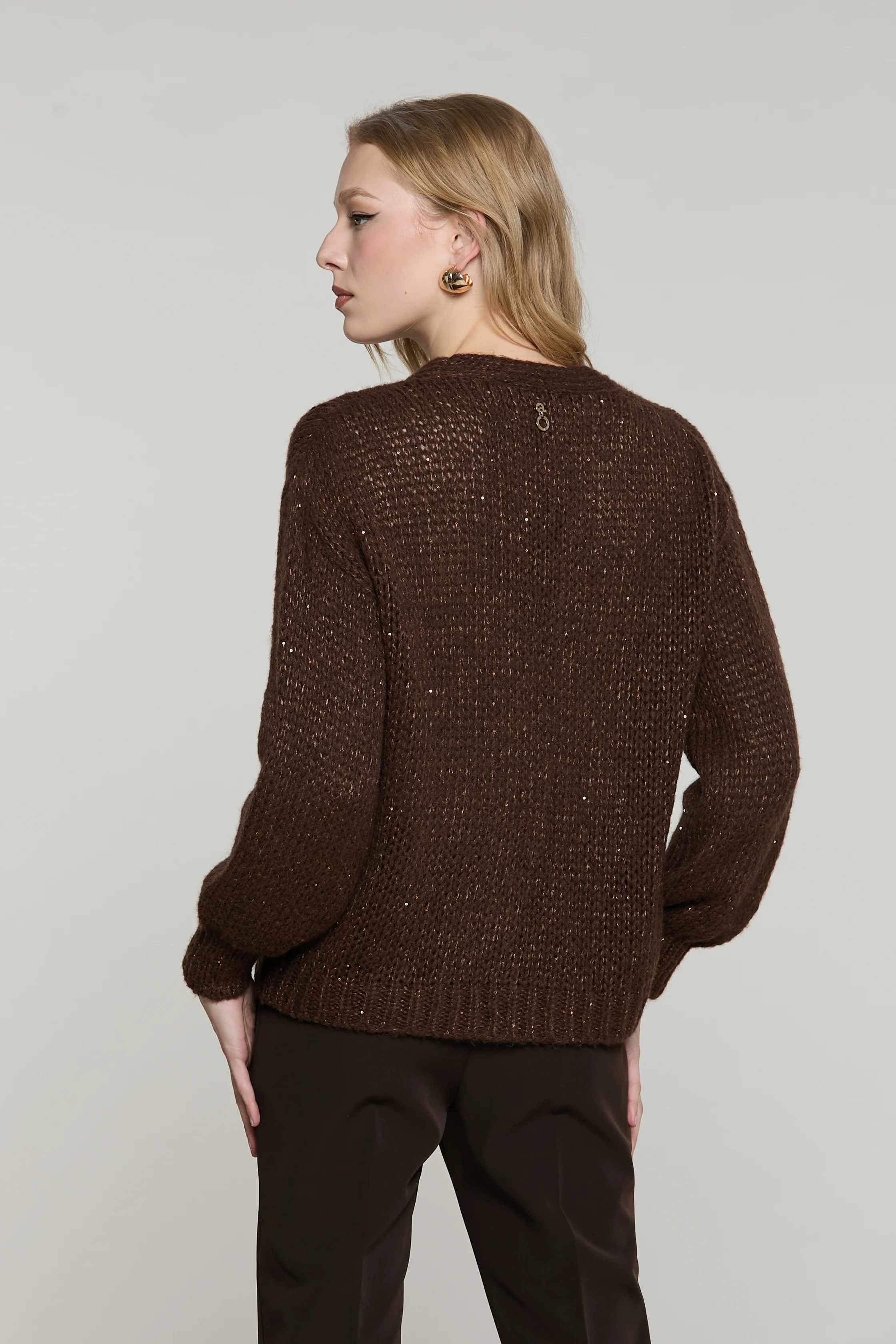 Cardigan BRUGES manica lunga scollo v con bottoni con lurex più micro-paillettes - Image 3
