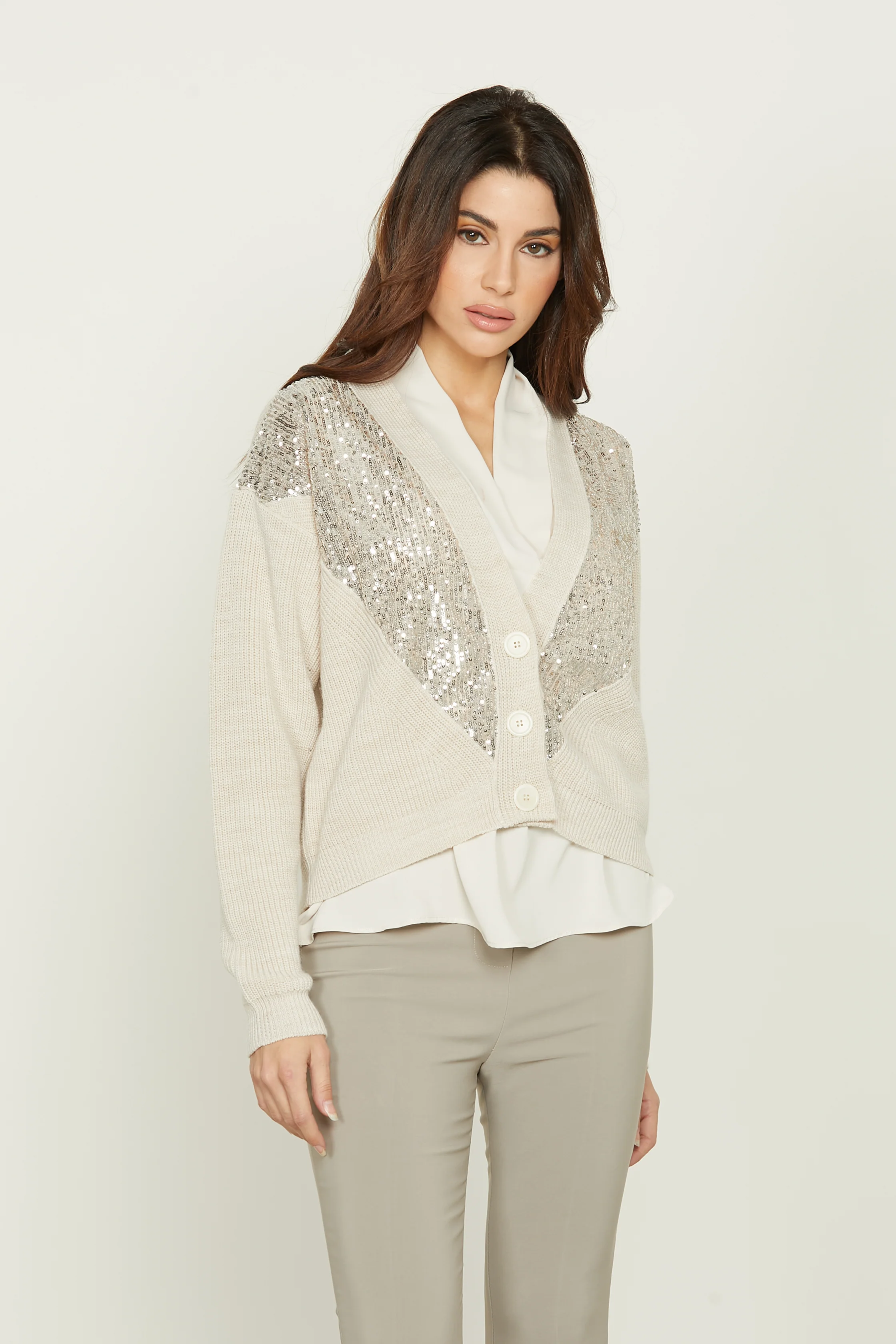Cardigan DOLLY manica lunga con inserti paillettes - Image 2