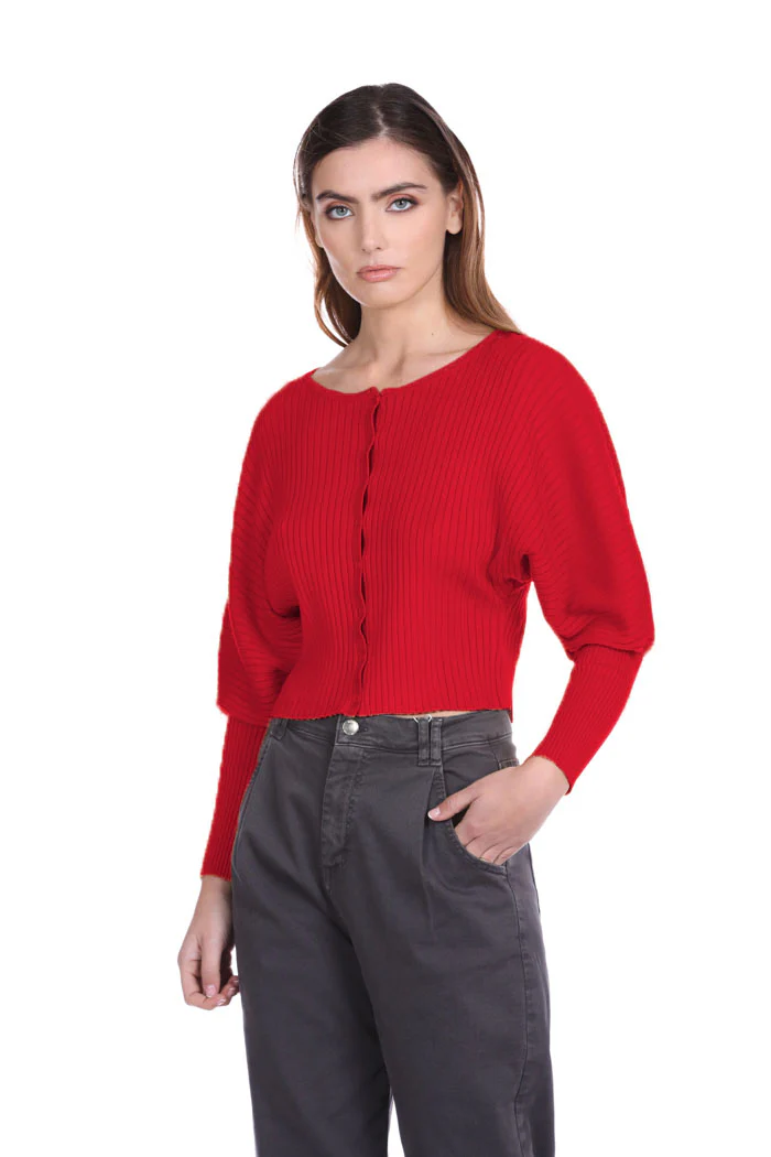Cardigan JASTAN corto manica lunga pipistrello costine - Image 3