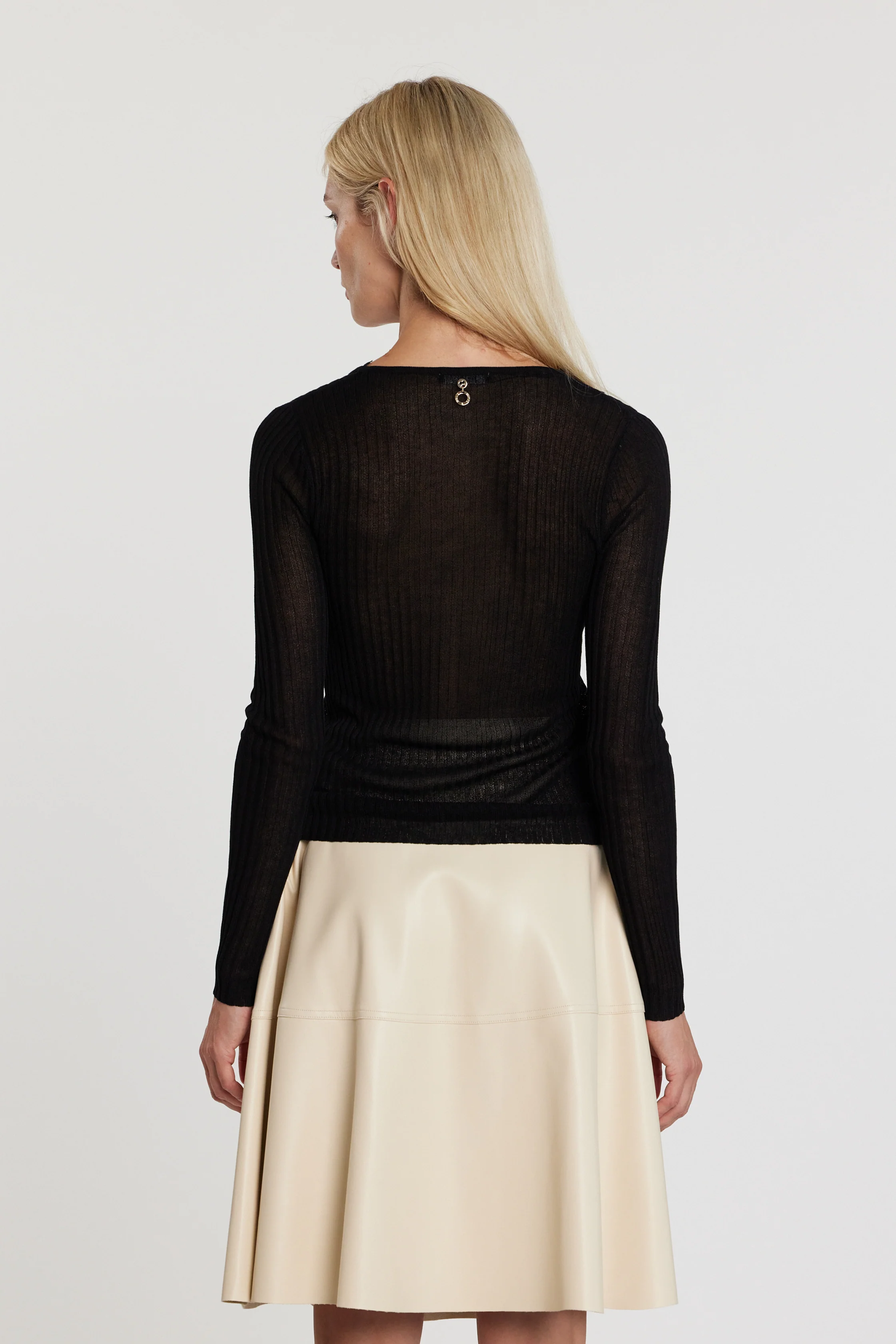 Cardigan LING maniche lunghe scollo a V con inserti pizzo costina - Image 3