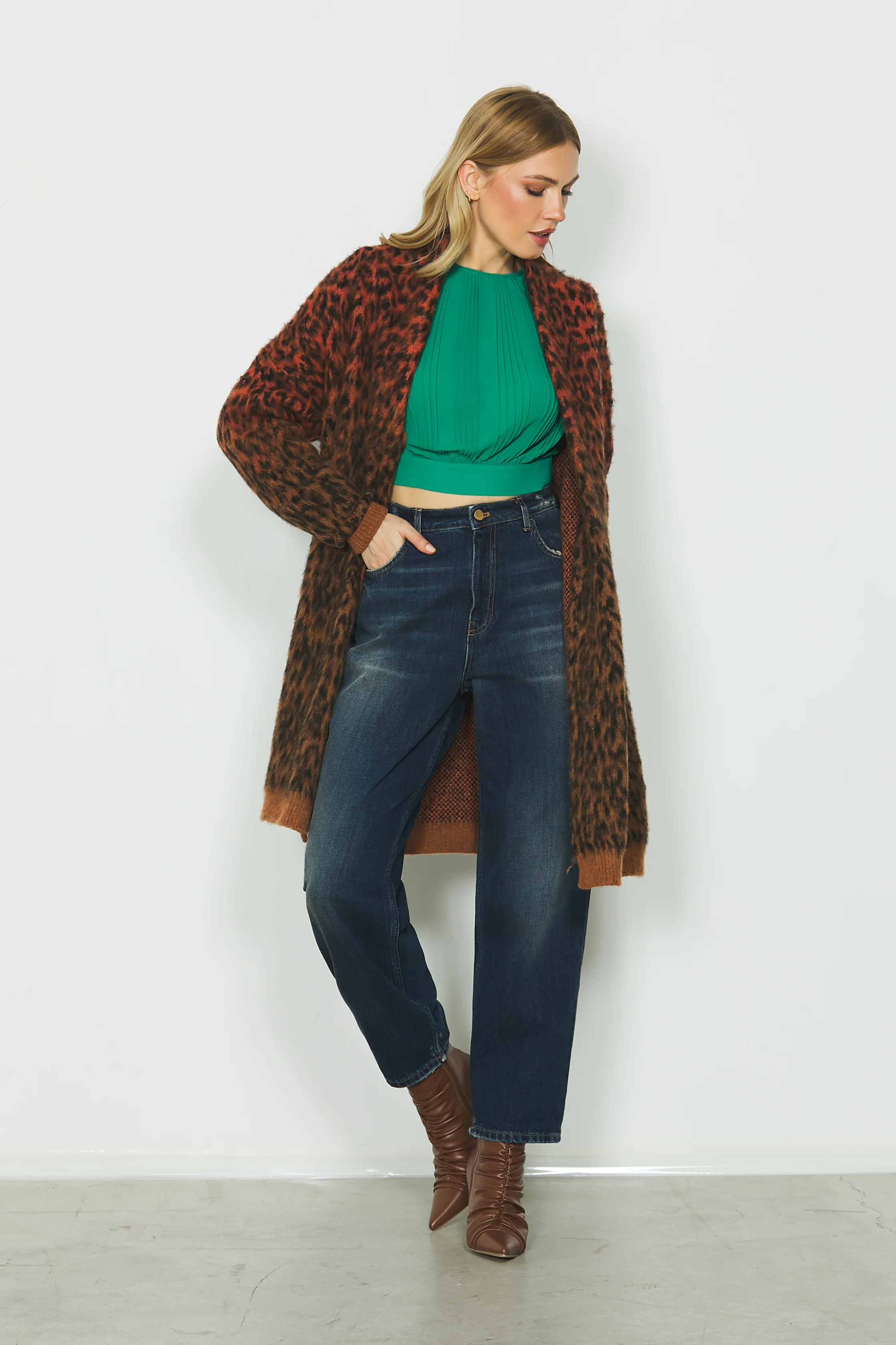 Cardigan MARIKA lungo manica lunga con jacquard animalier - Image 4