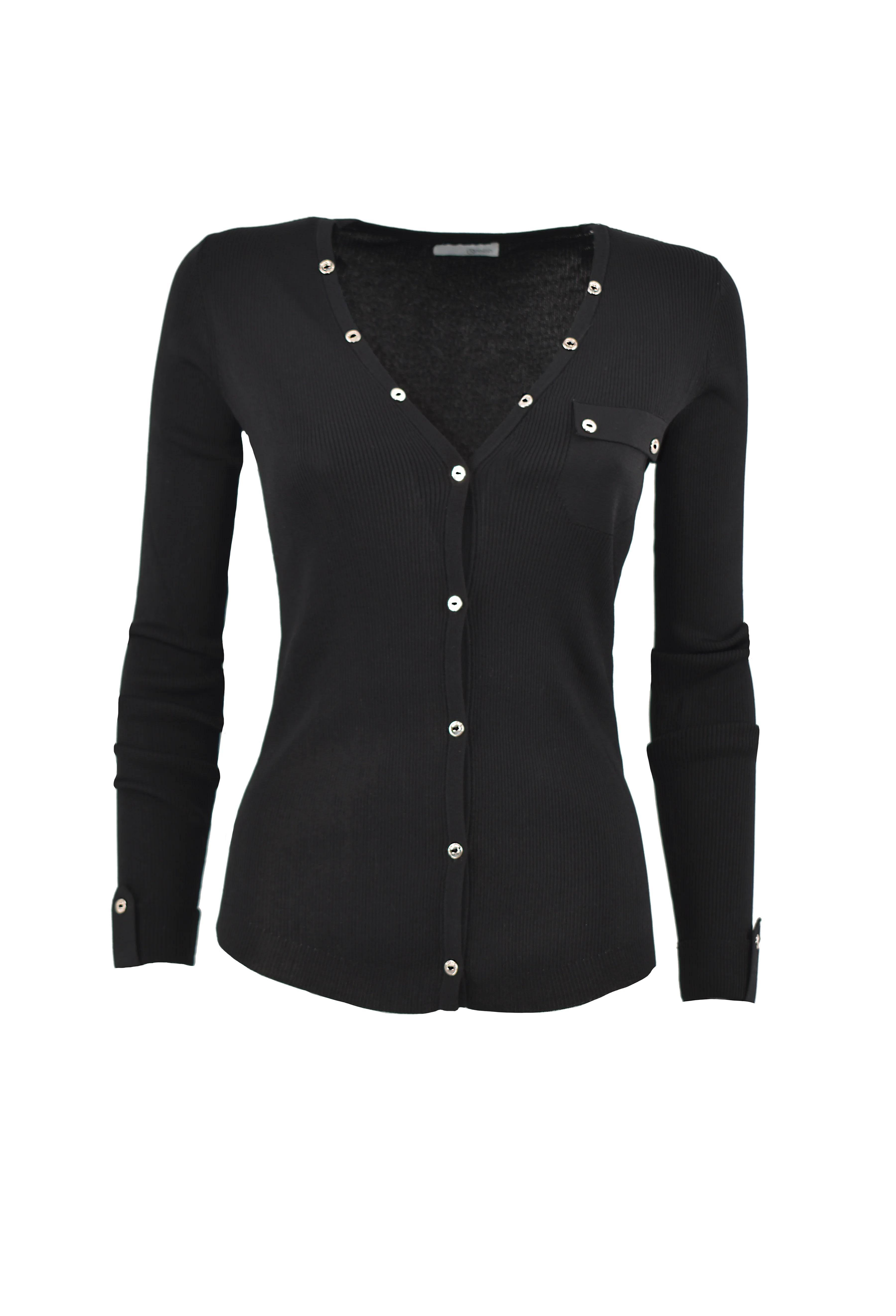 Cardigan MARLIKS manica lunga con risvolto sc.v più taschino più bottoncini costina - Image 3