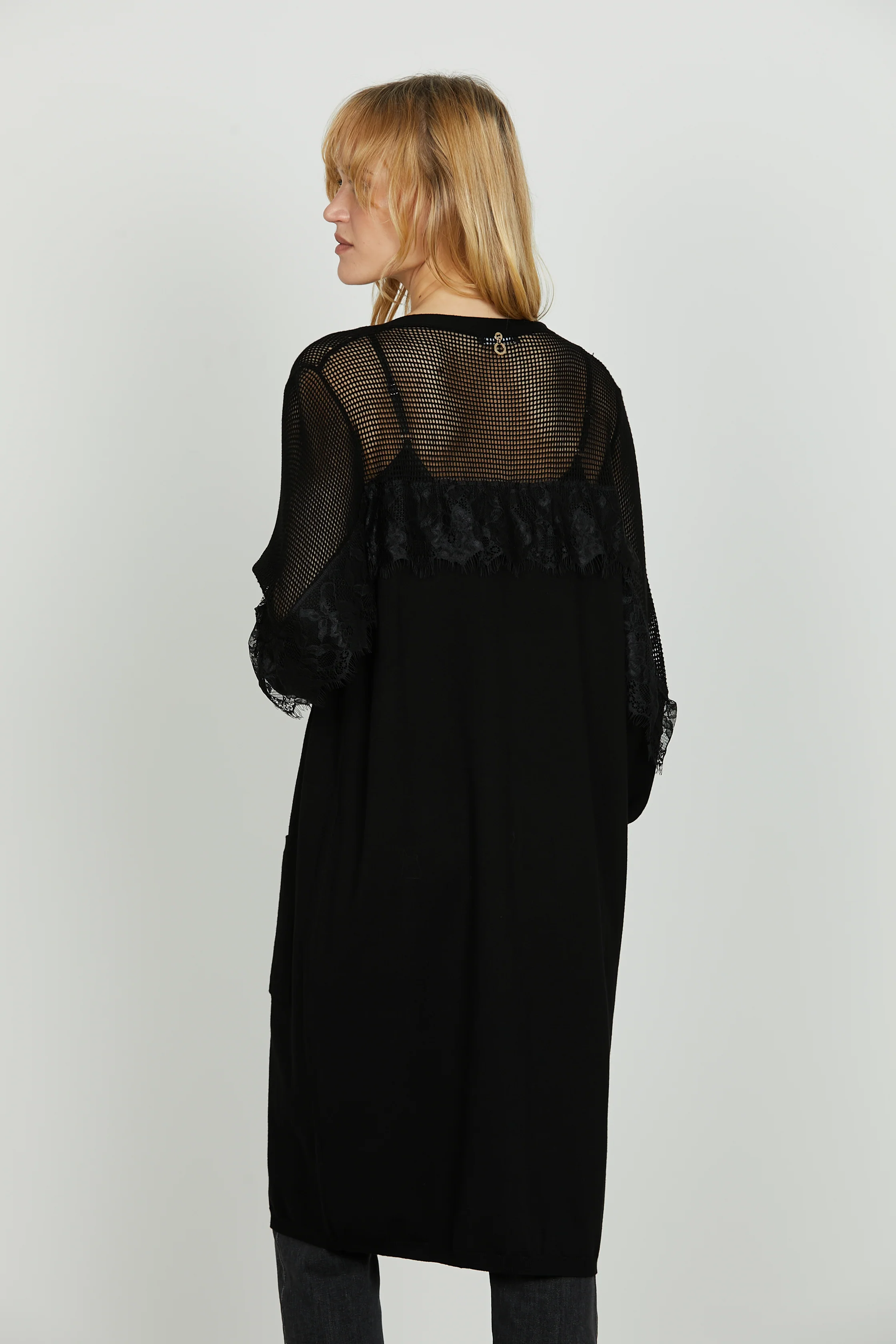 Cardigan PERLITA lungo manica lunga con inserti rete più pizzo - Image 3