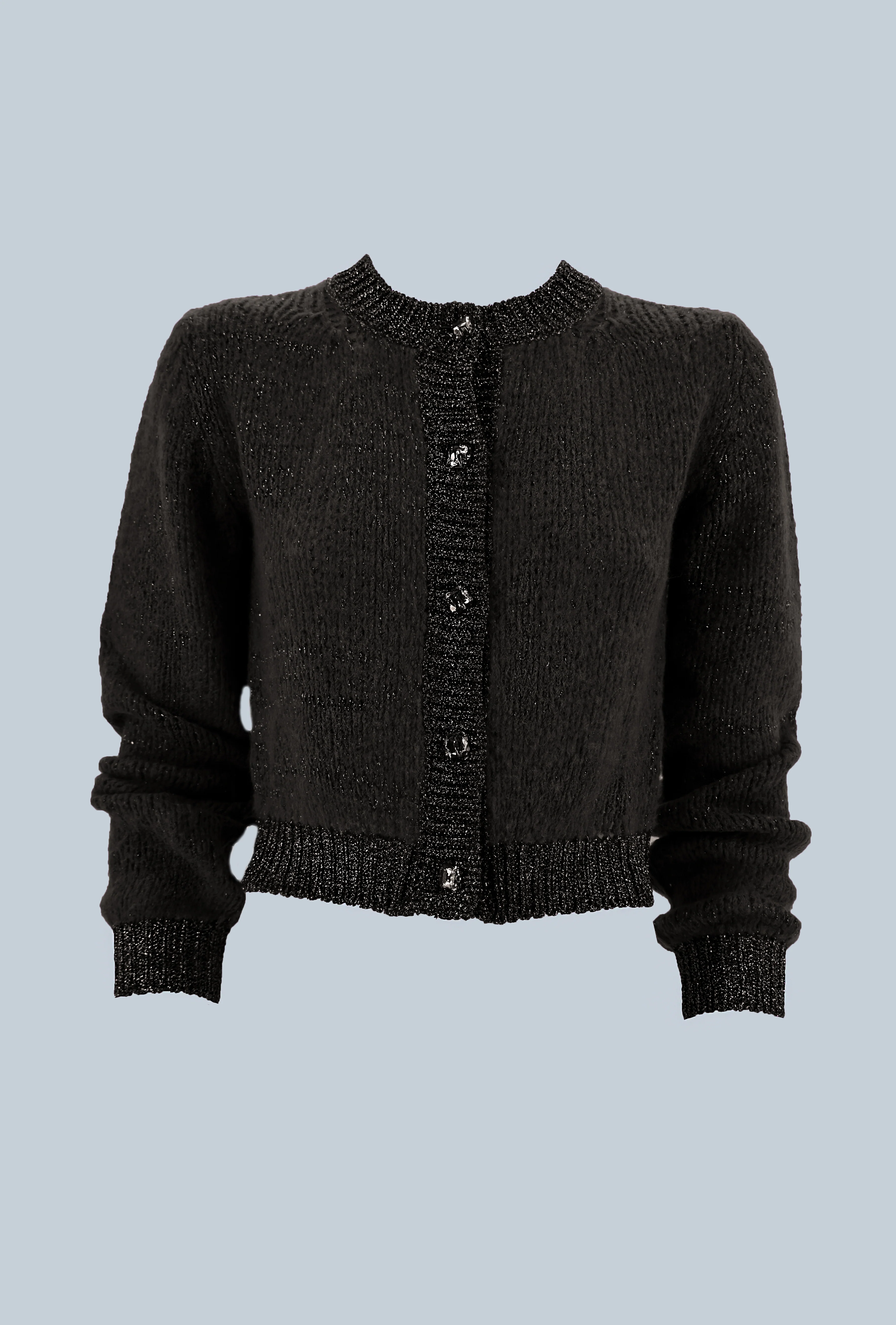 Cardigan RAMMA corto manica lunga con bottoni gioiello più bordi lurex - Image 5